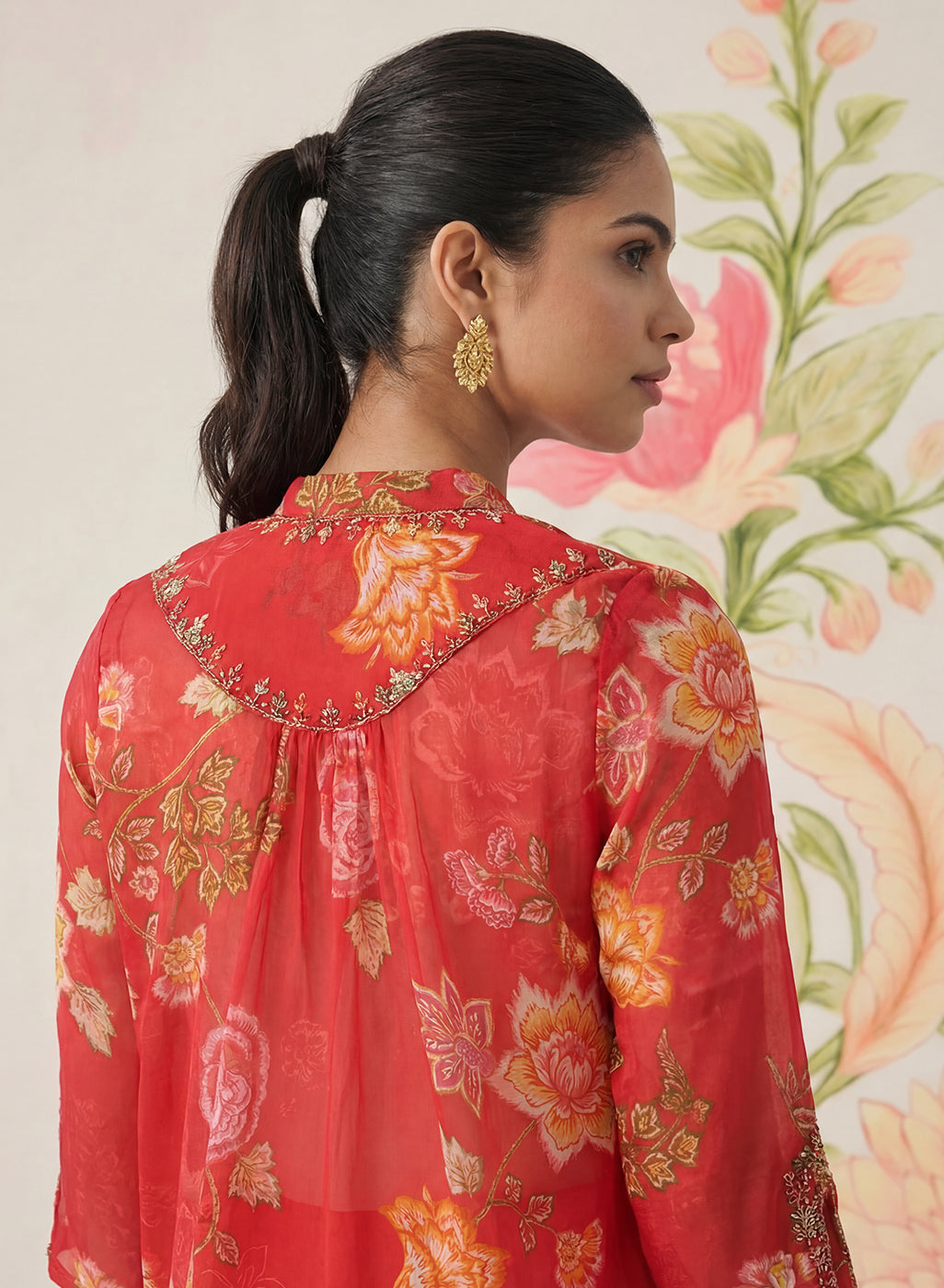 Chandrika Red Floral Printed Cotton Co-ord Set