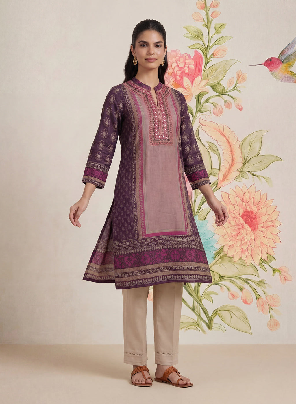 Moor Purple Printed Long Kurta