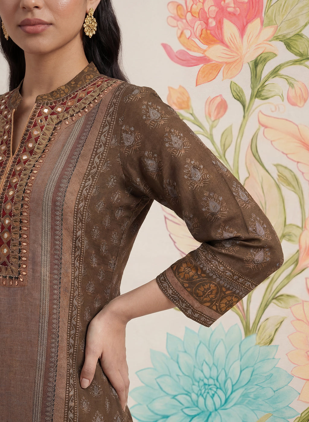 Moor Olive Printed Long Kurta