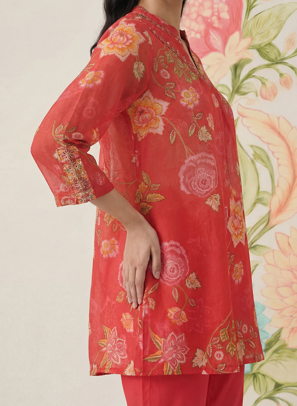 Chandrika Red Floral Printed Cotton Co-ord Set