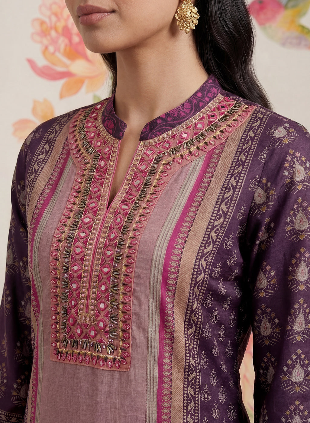 Moor Purple Printed Long Kurta