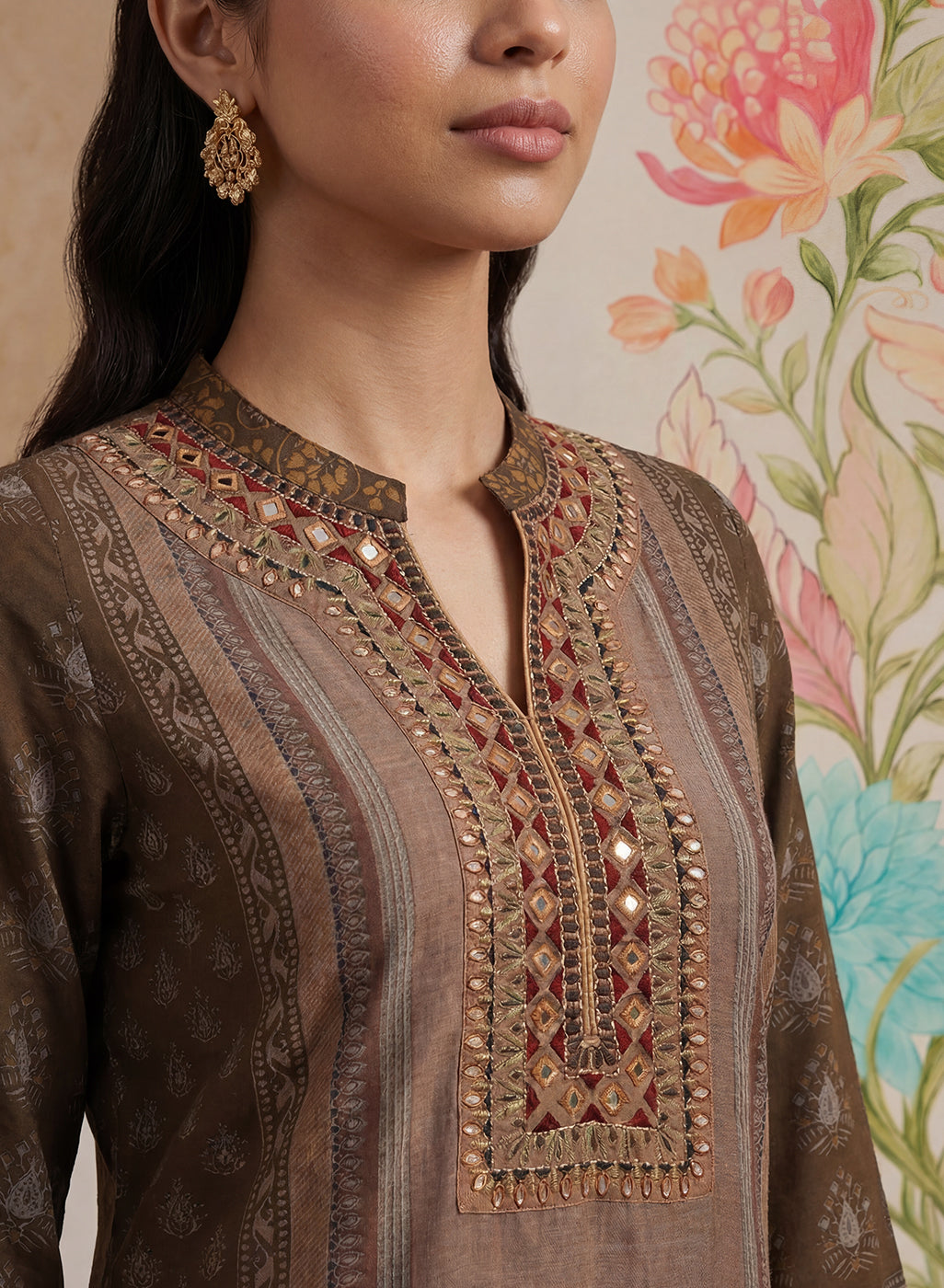 Moor Olive Printed Long Kurta