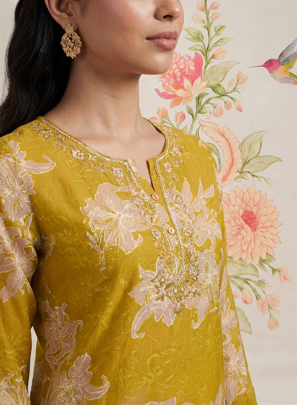 Aboli Mustard Floral Printed Straight Kurti