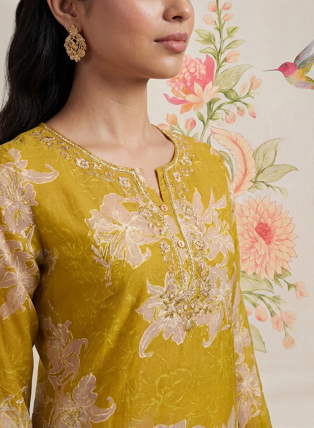 Aboli Mustard Floral Printed Straight Kurti