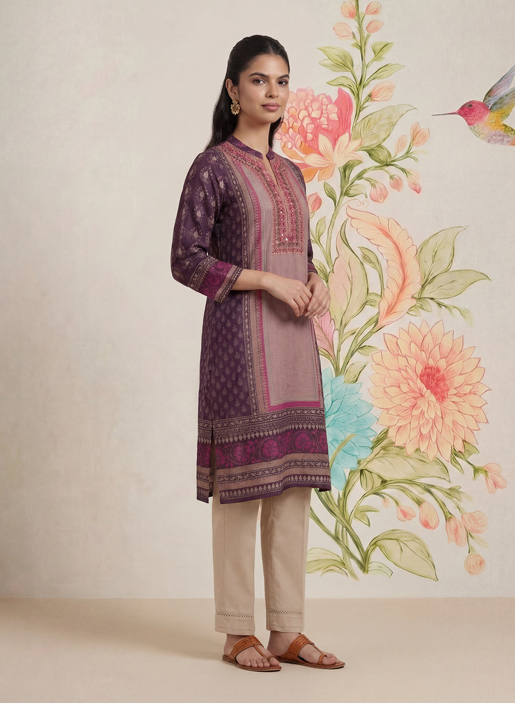 Moor Purple Printed Long Kurta