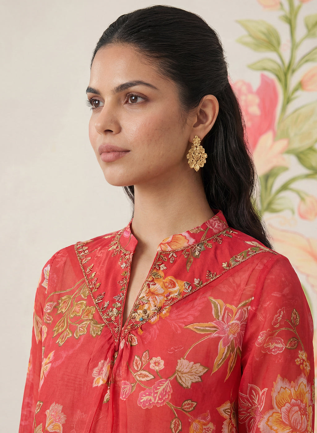 Chandrika Red Floral Printed Cotton Co-ord Set
