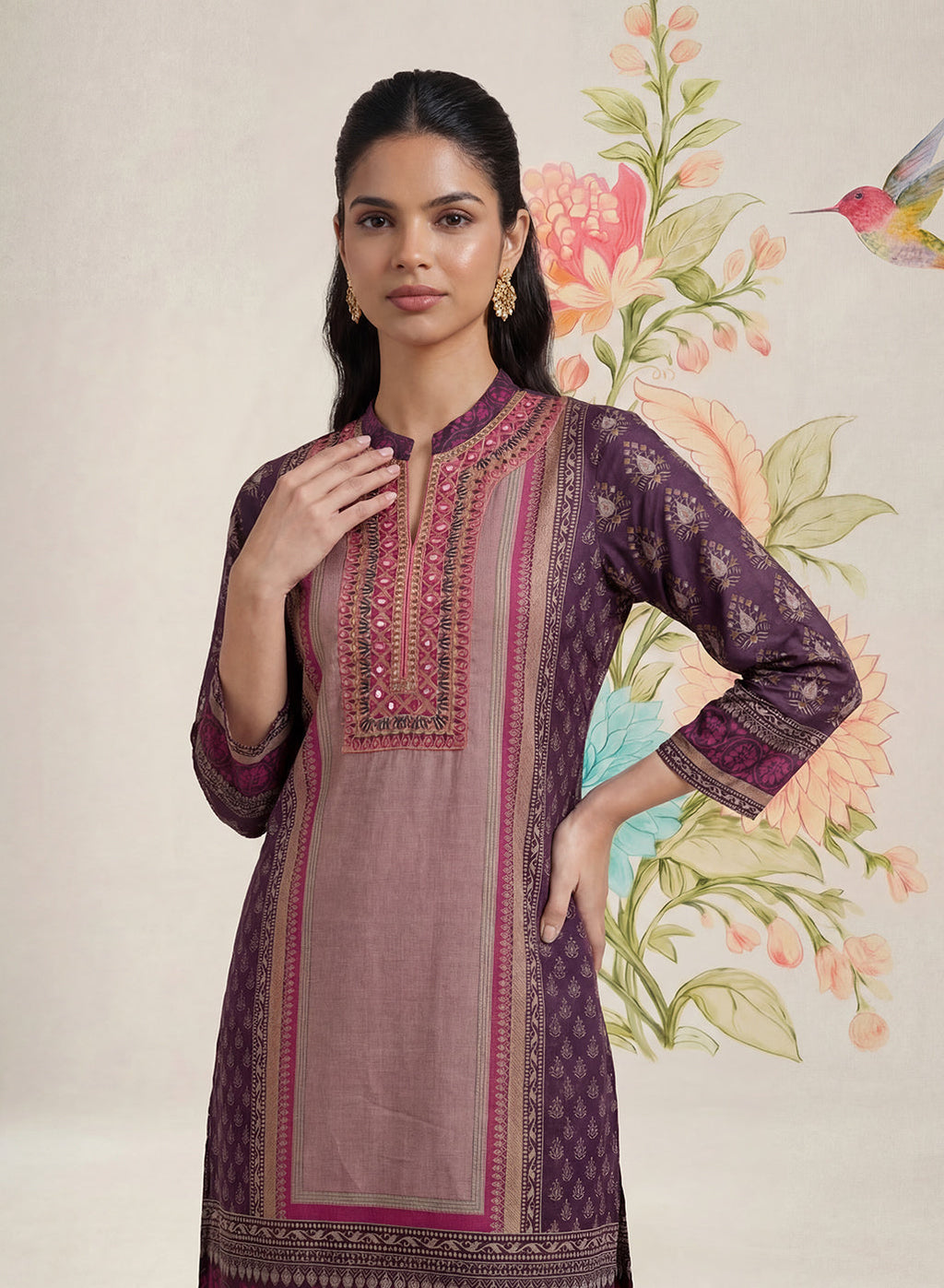 Moor Purple Printed Long Kurta