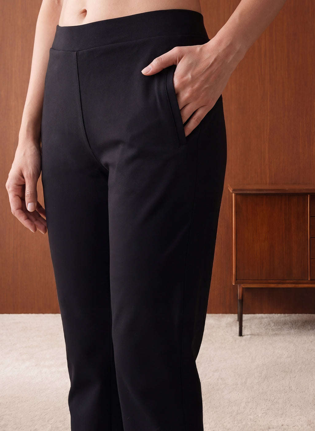 Roma Black Cotton Straight Fit Pant