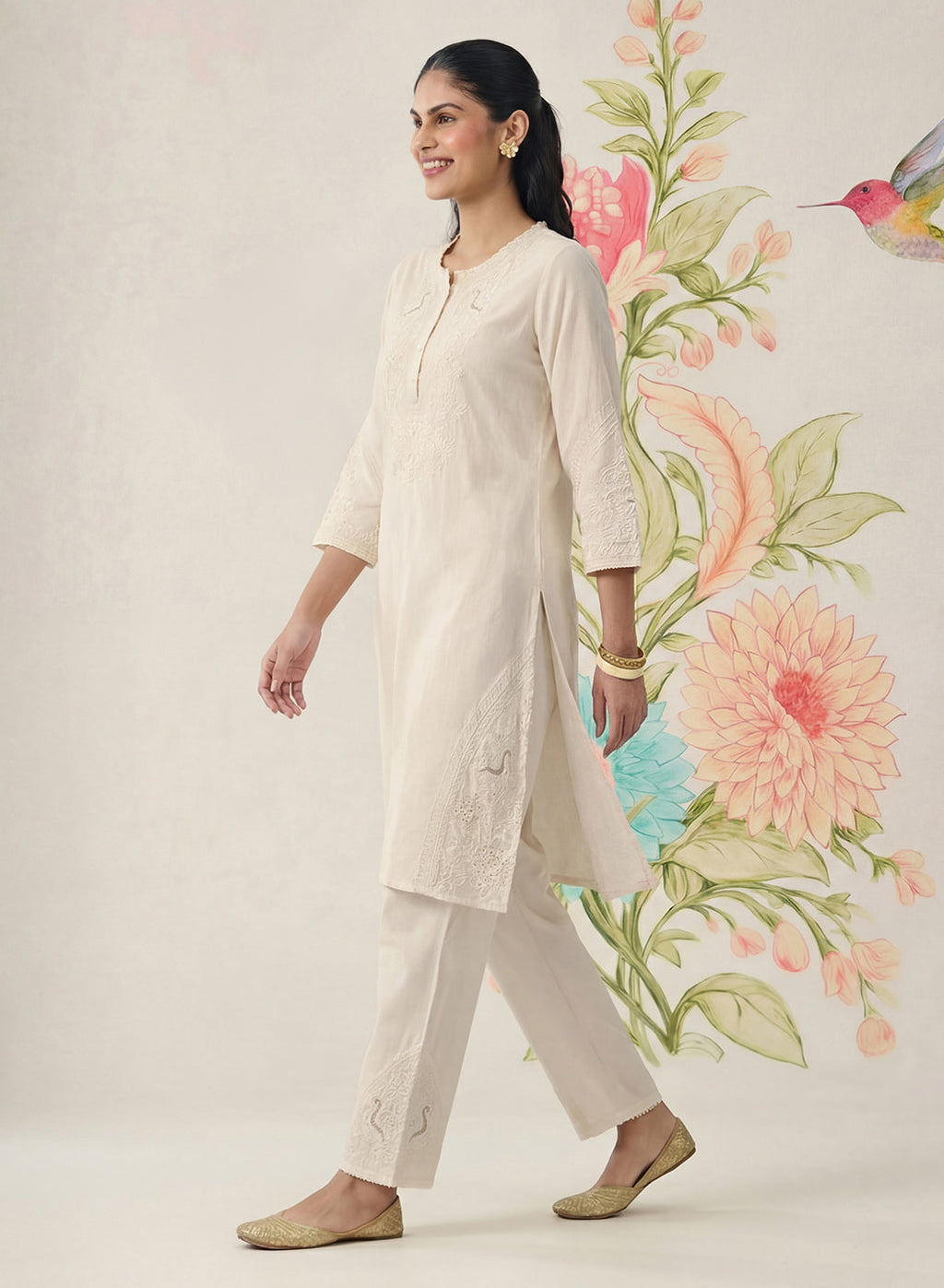 Suroor Ivory Embroidered Chanderi Kurta Set