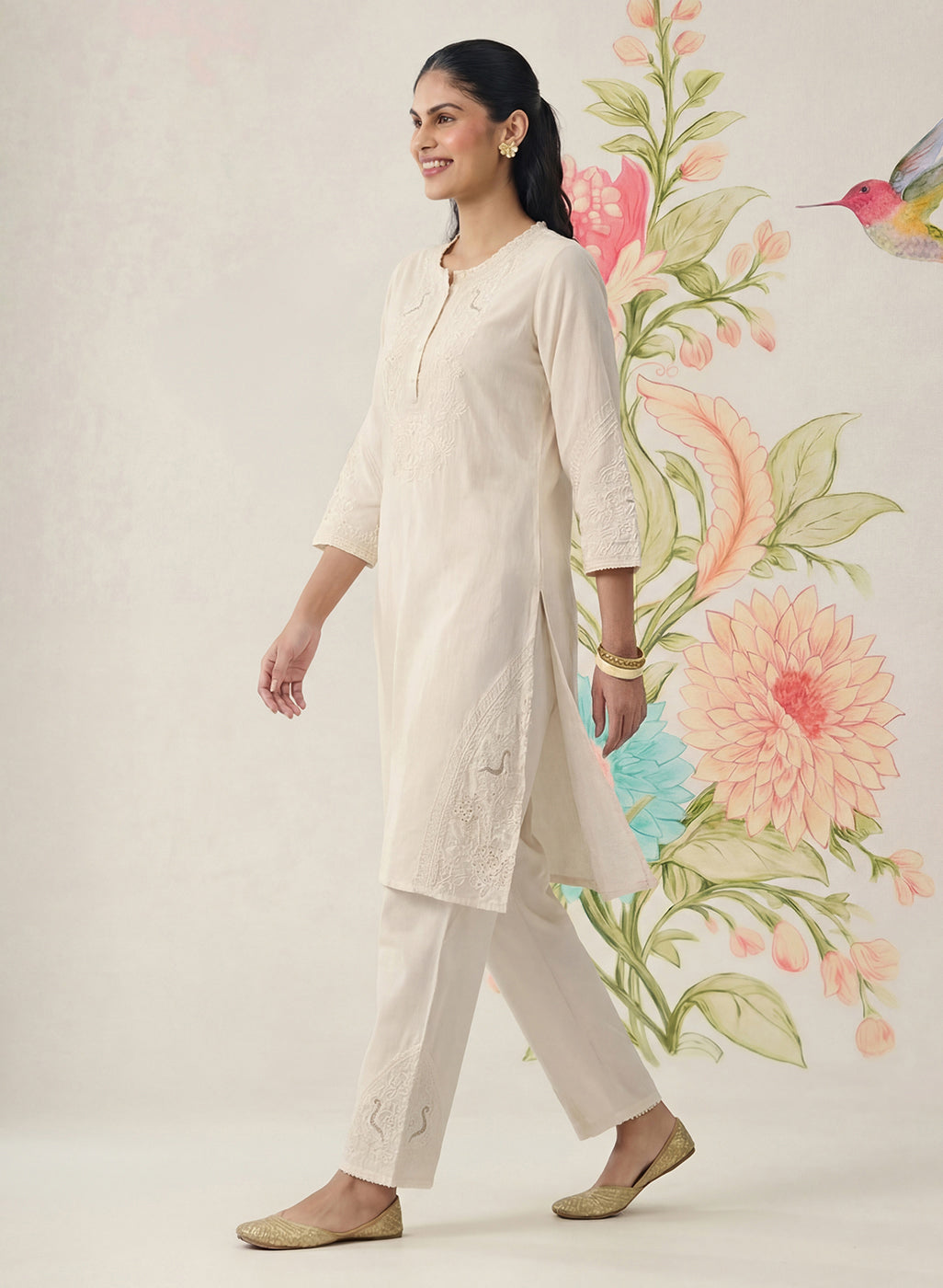 Suroor Ivory Embroidered Chanderi Kurta Set