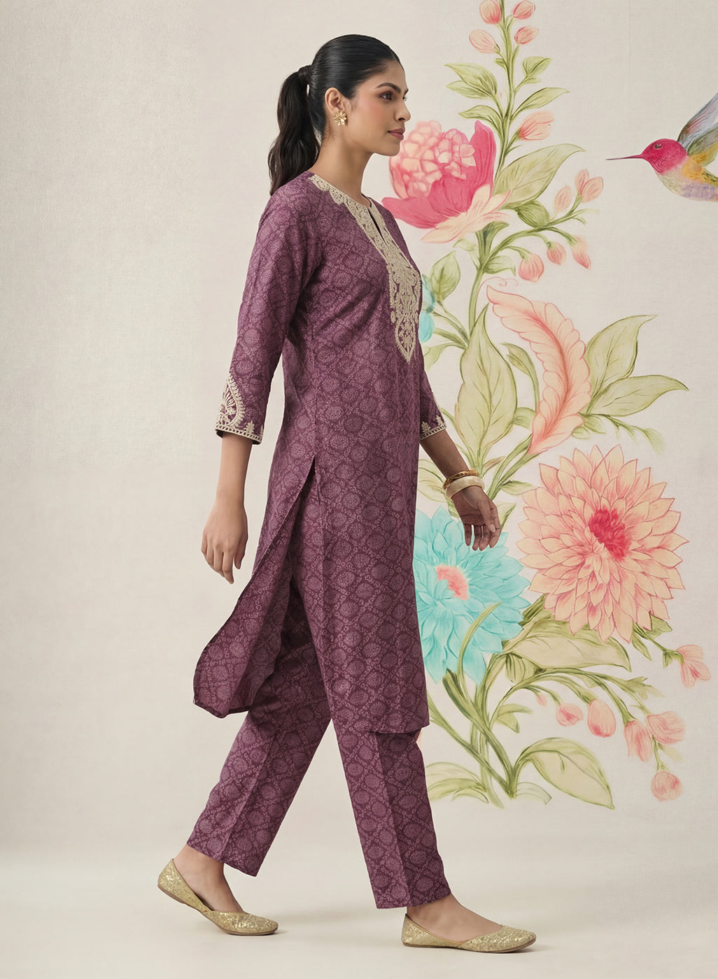 Pihu Purple Cotton Blend Printed Kurta set