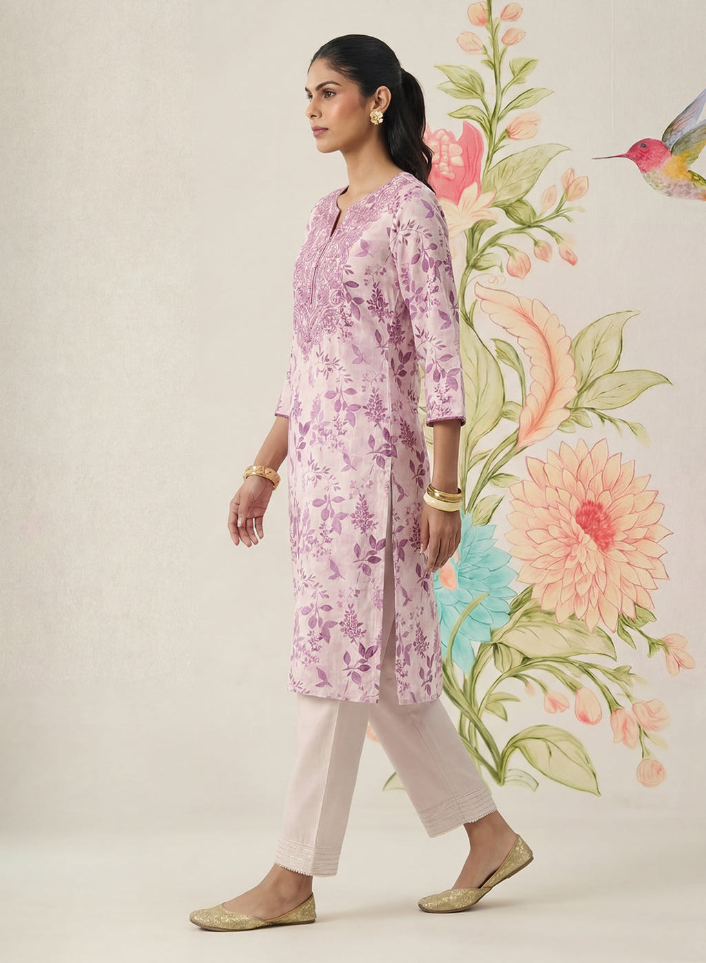 Kavya Fuchsia Printed Chanderi Suit Set with Dupatta