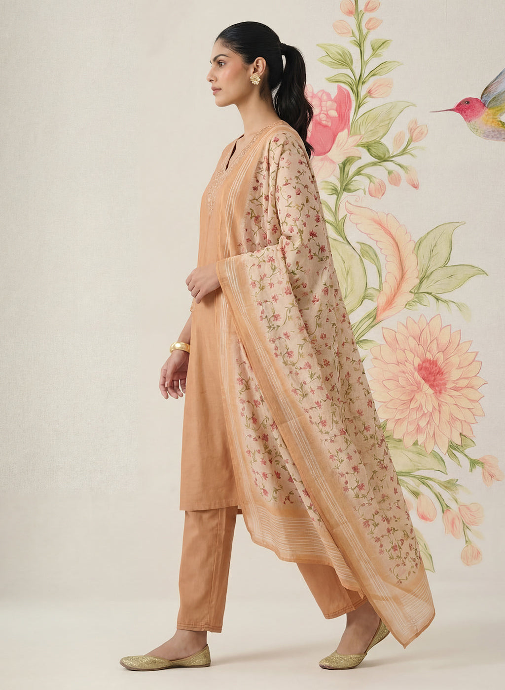 Afsana Mustard Cotton Bend Embroidered A-line Suit Set with Dupatta