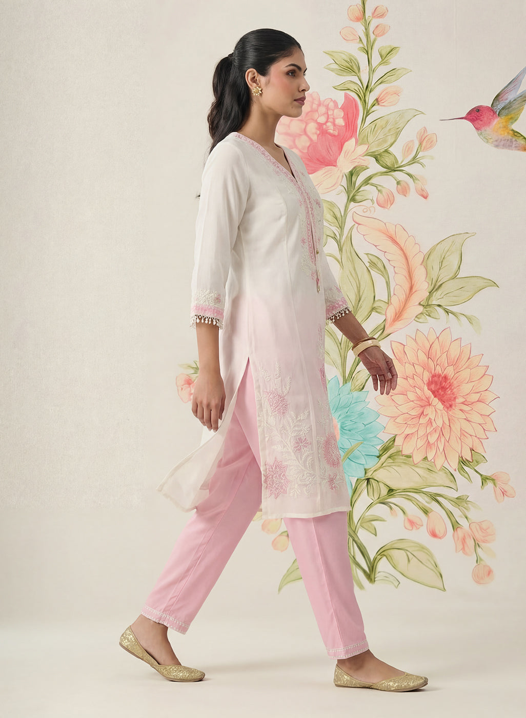 Mysaara Pink Embroidered Georgette Suit Set with Dupatta