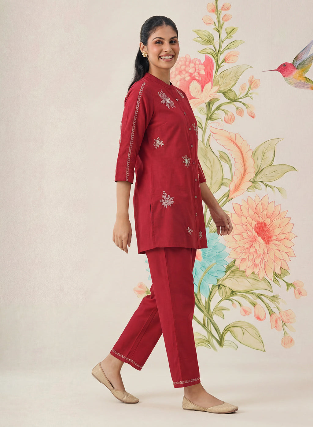Chavi Red Embroidered Co-ord Set