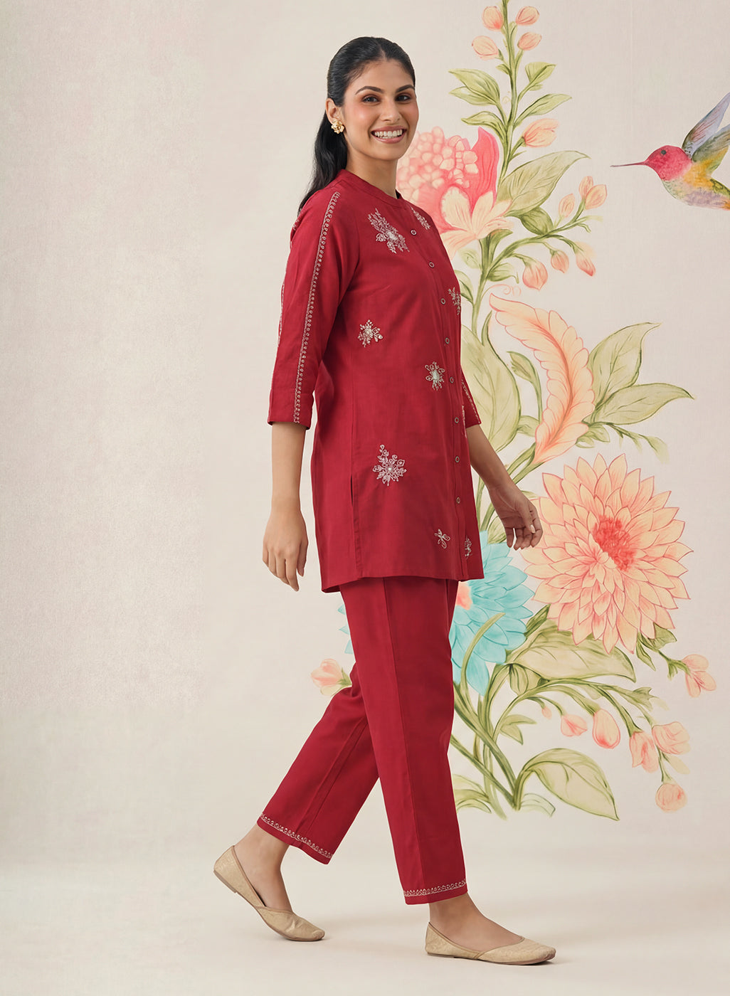 Chavi Red Embroidered Co-ord Set