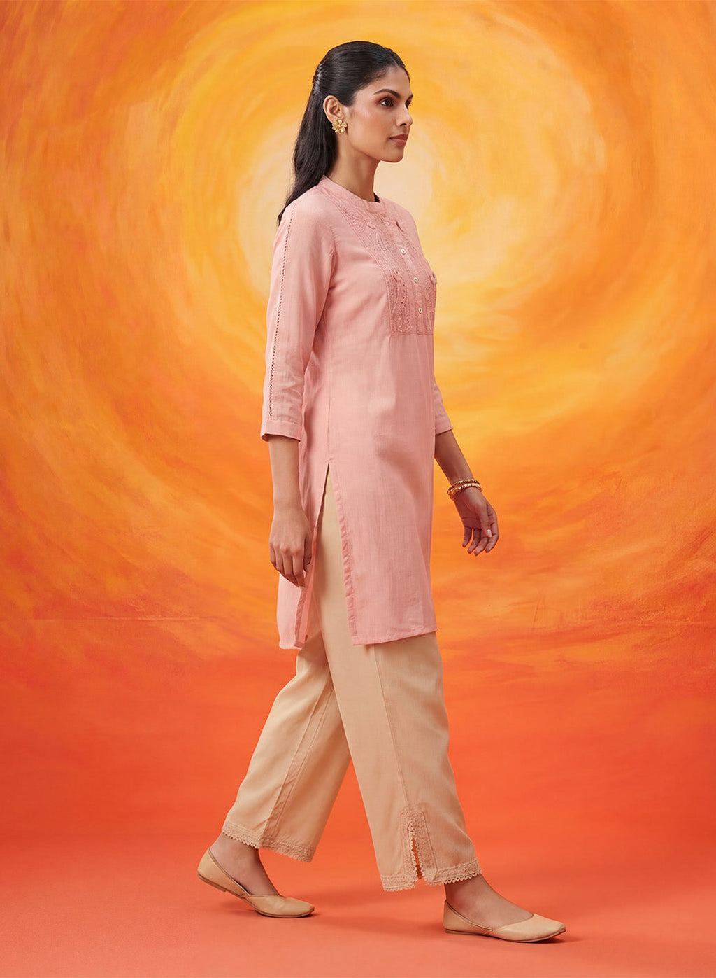 Sehr Baby Pink Embroidered Silk Kurti