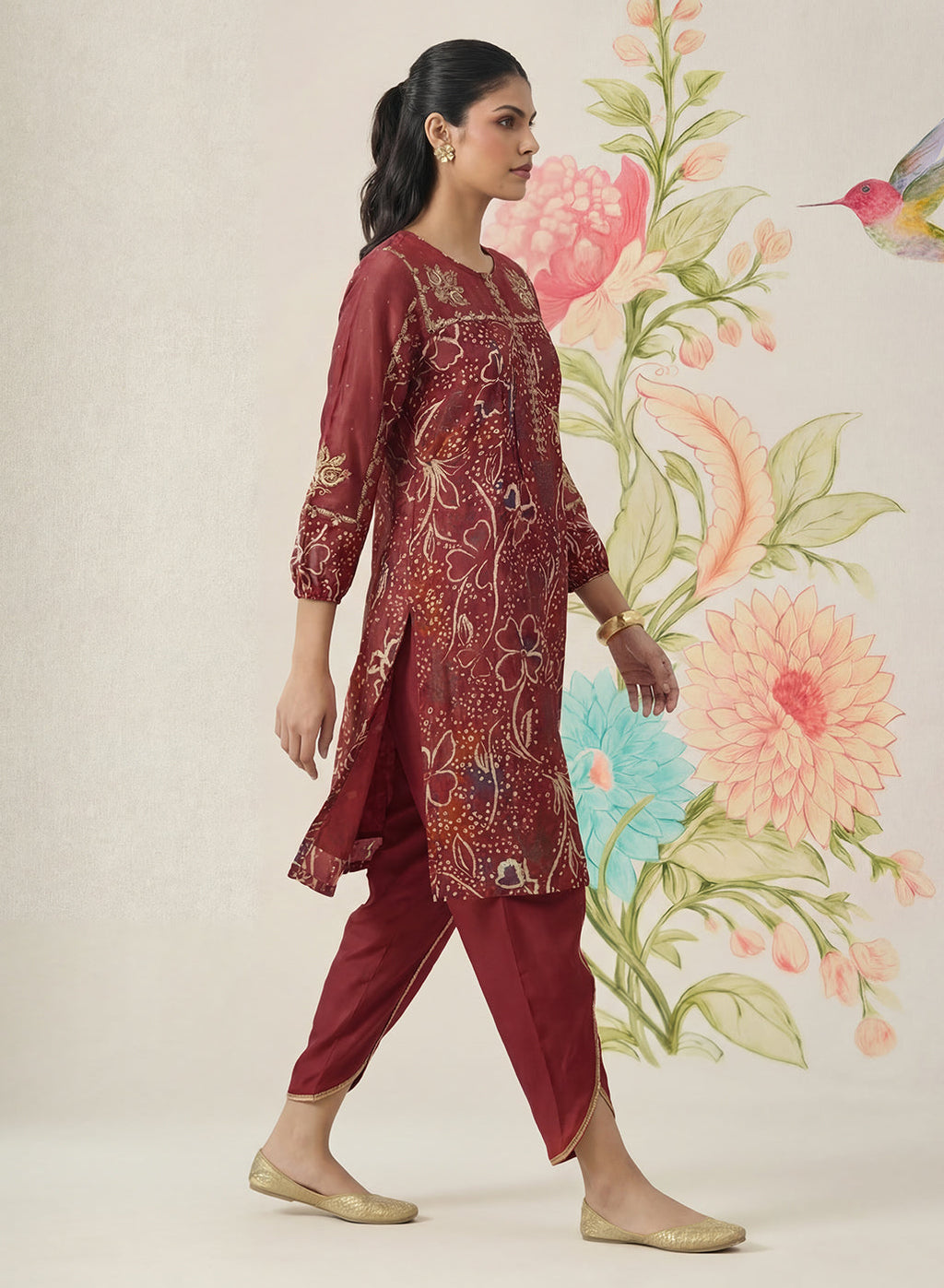 Jhumri Maroon Cotton Blend Printed Co-ord Set