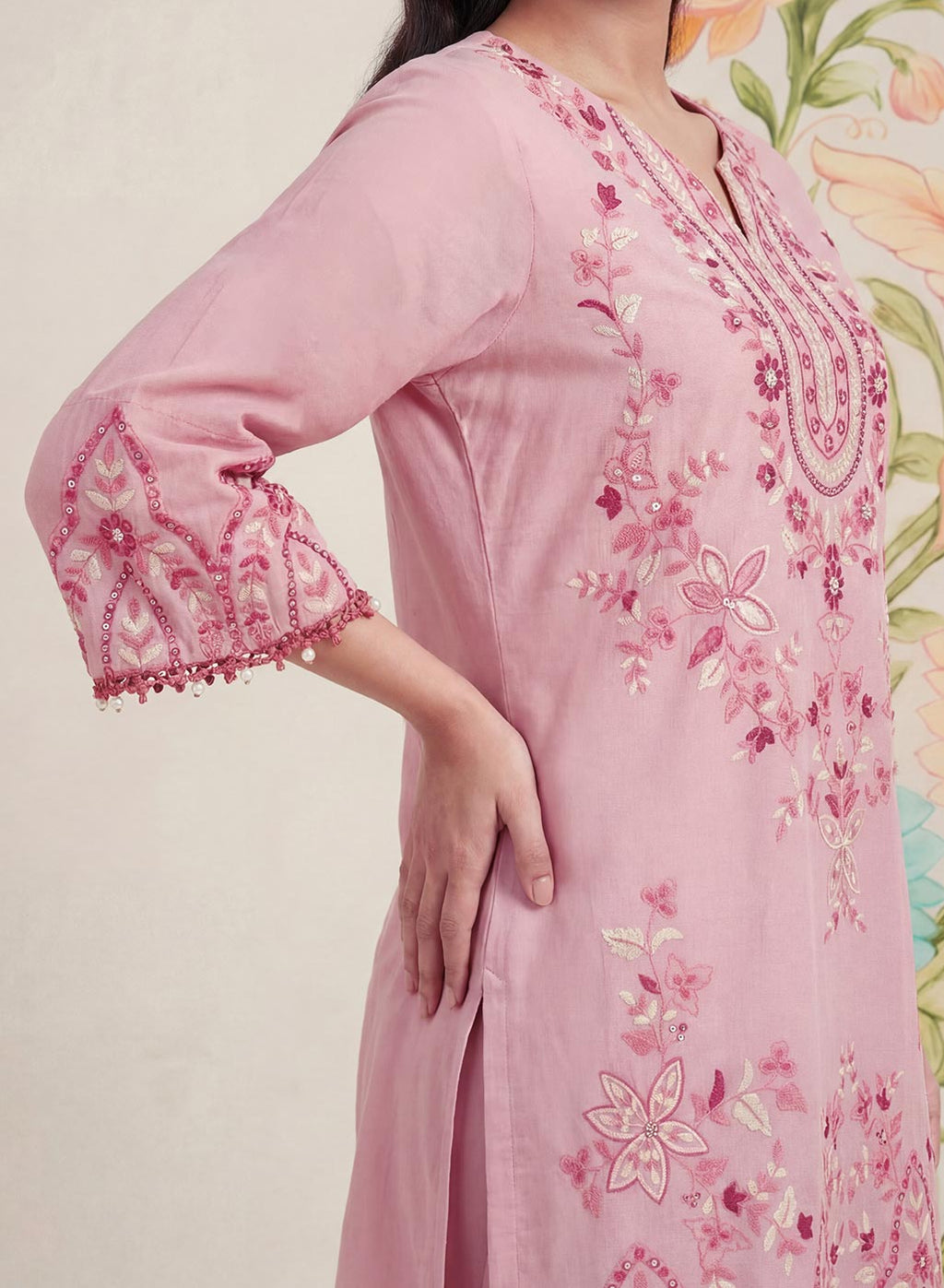 Amoli Light Pink Embroidered Kurta Set