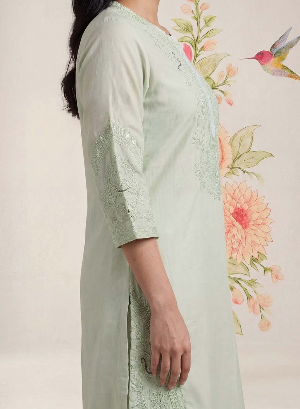 Suroor Mint Green Embroidered Chanderi Kurta Set