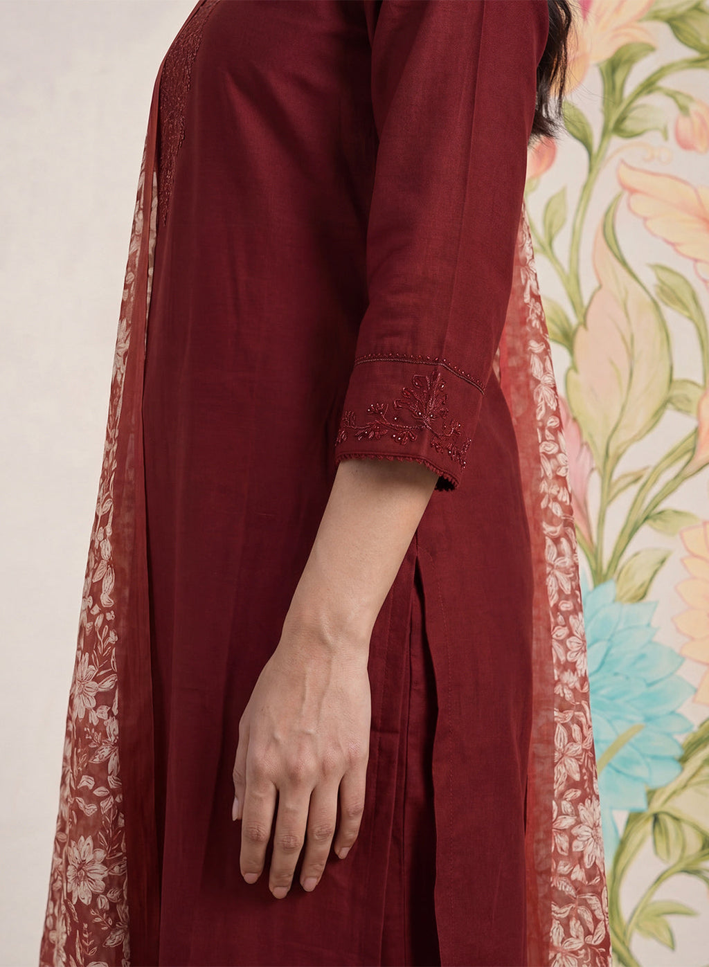 Ragini Maroon Embroidered Straight Suit Set with Dupatta