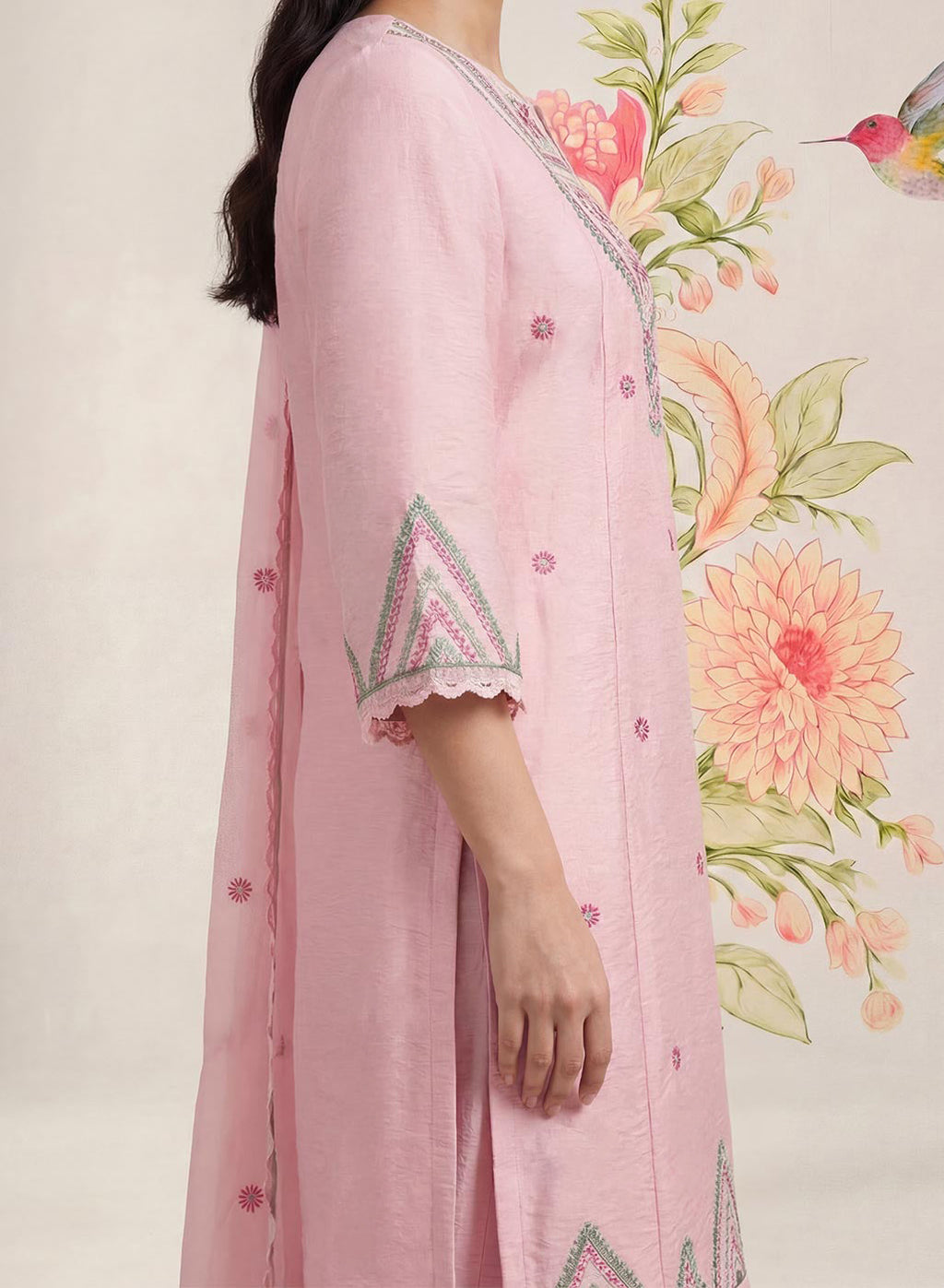 Albeli Pink Embroidered A-line Suit Set with Dupatta