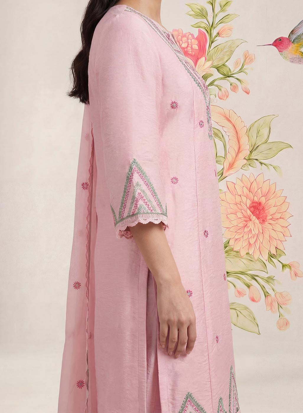 Albeli Pink Embroidered A-line Suit Set with Dupatta
