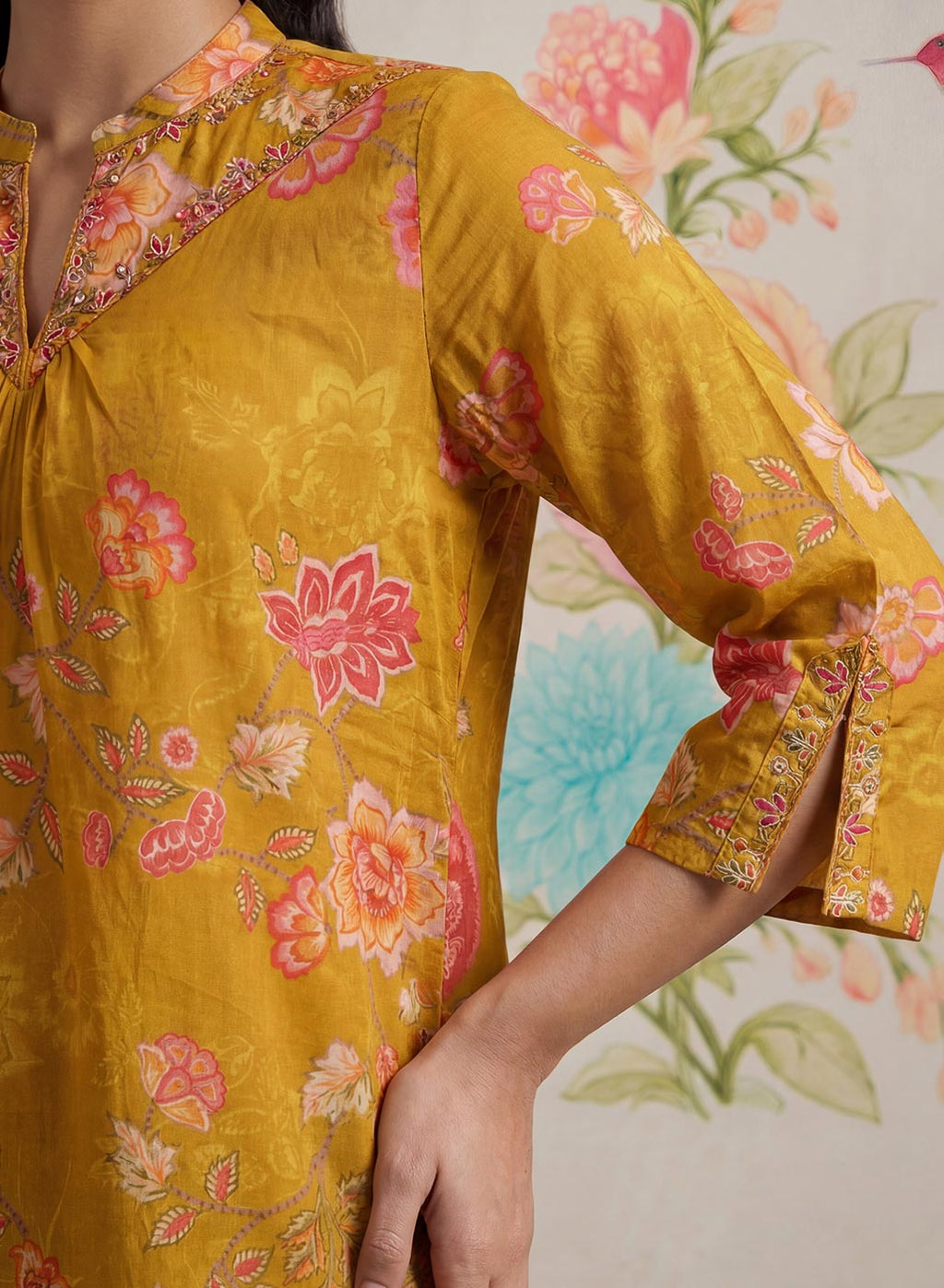 Chandrika Mustard Floral Printed Cotton Co-ord Set