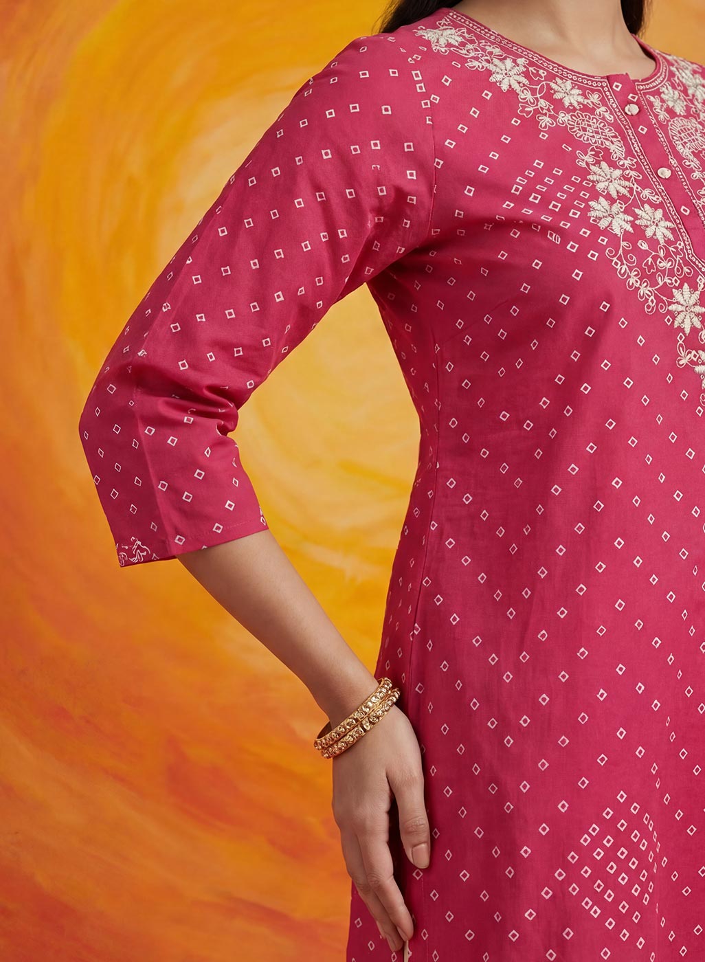 Khas Fuchsia Bandhni Printed Straight Kurta
