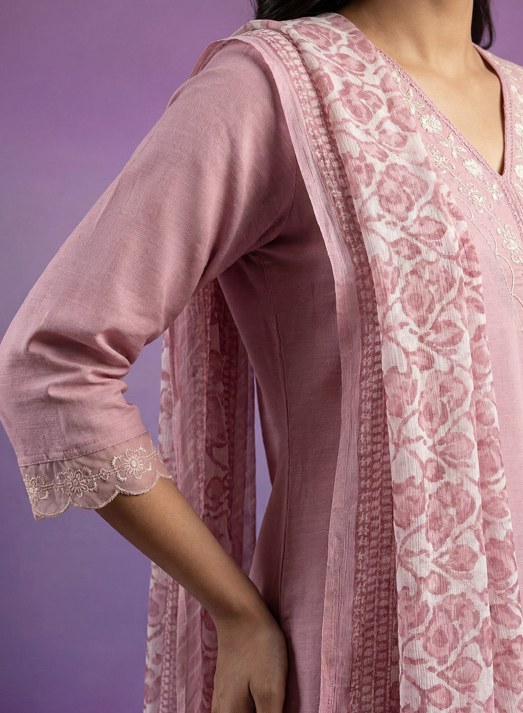 Pink mbroidered Suit Set with Dupatta