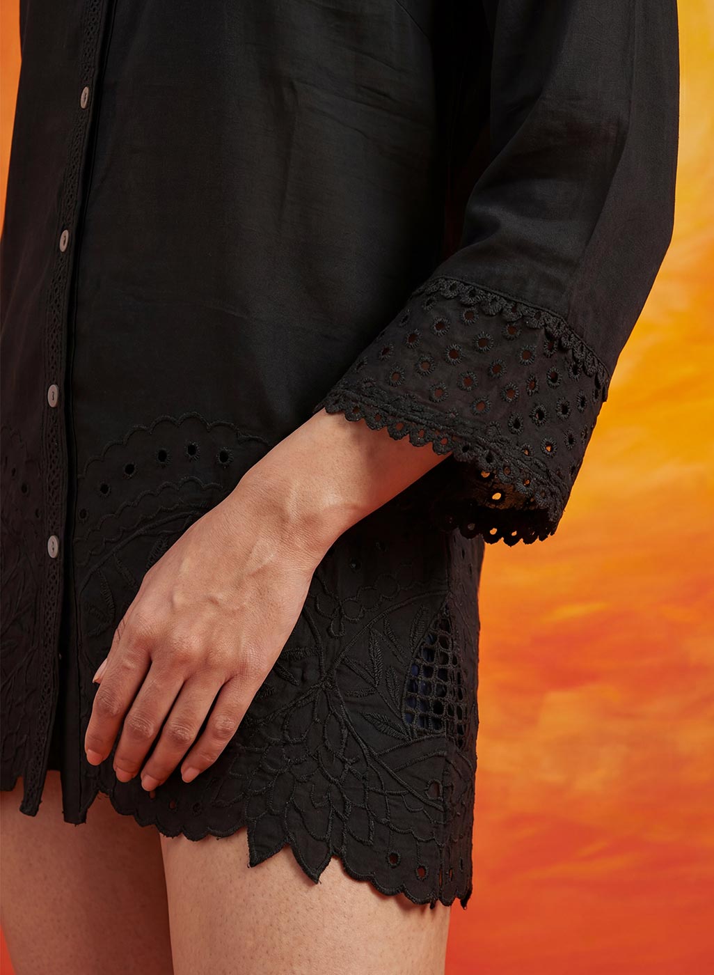 Nriti Black Embroidered Cotton- Blend Shirt