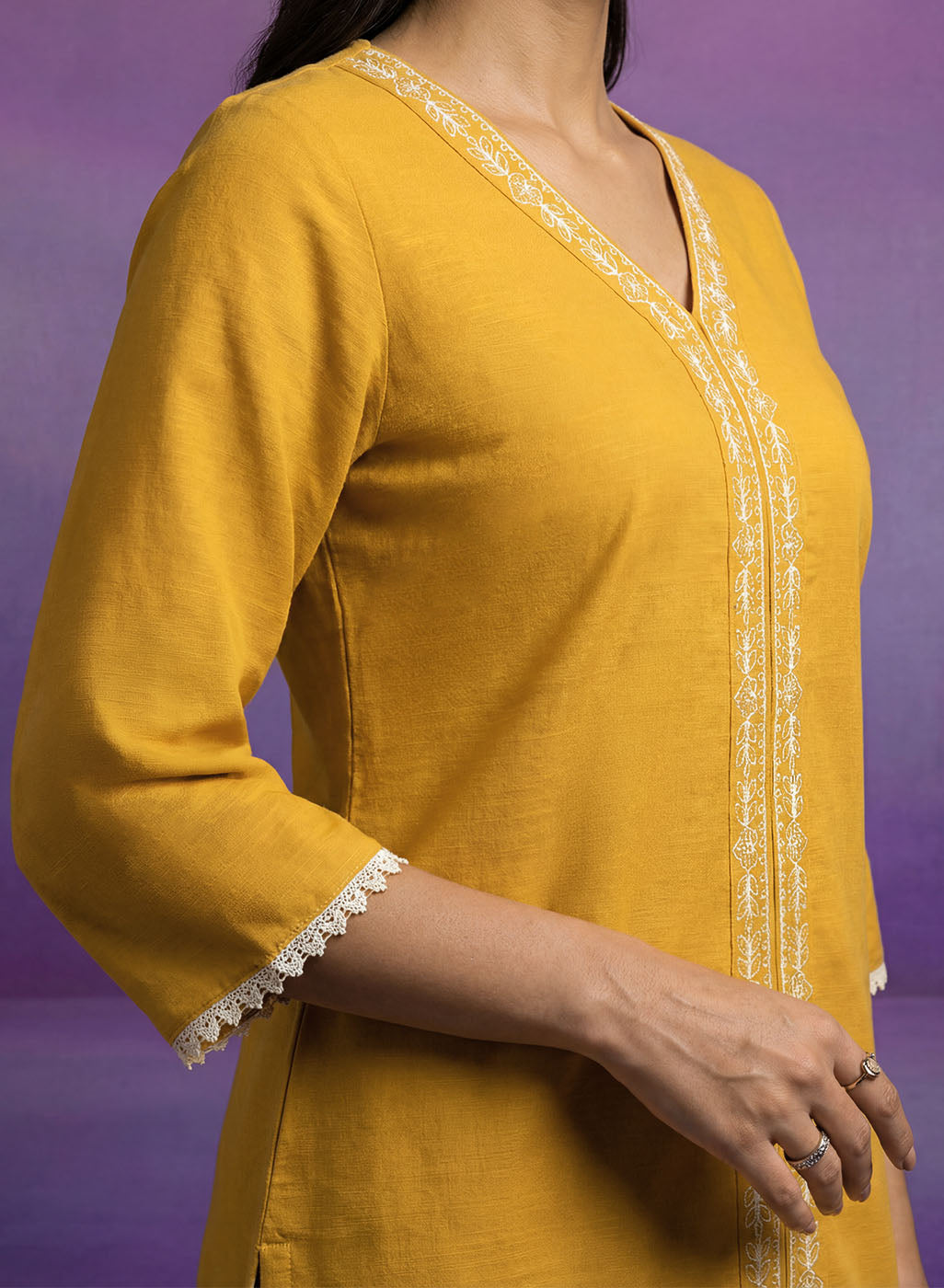 Yellow Embroidered Straight Kurta Set