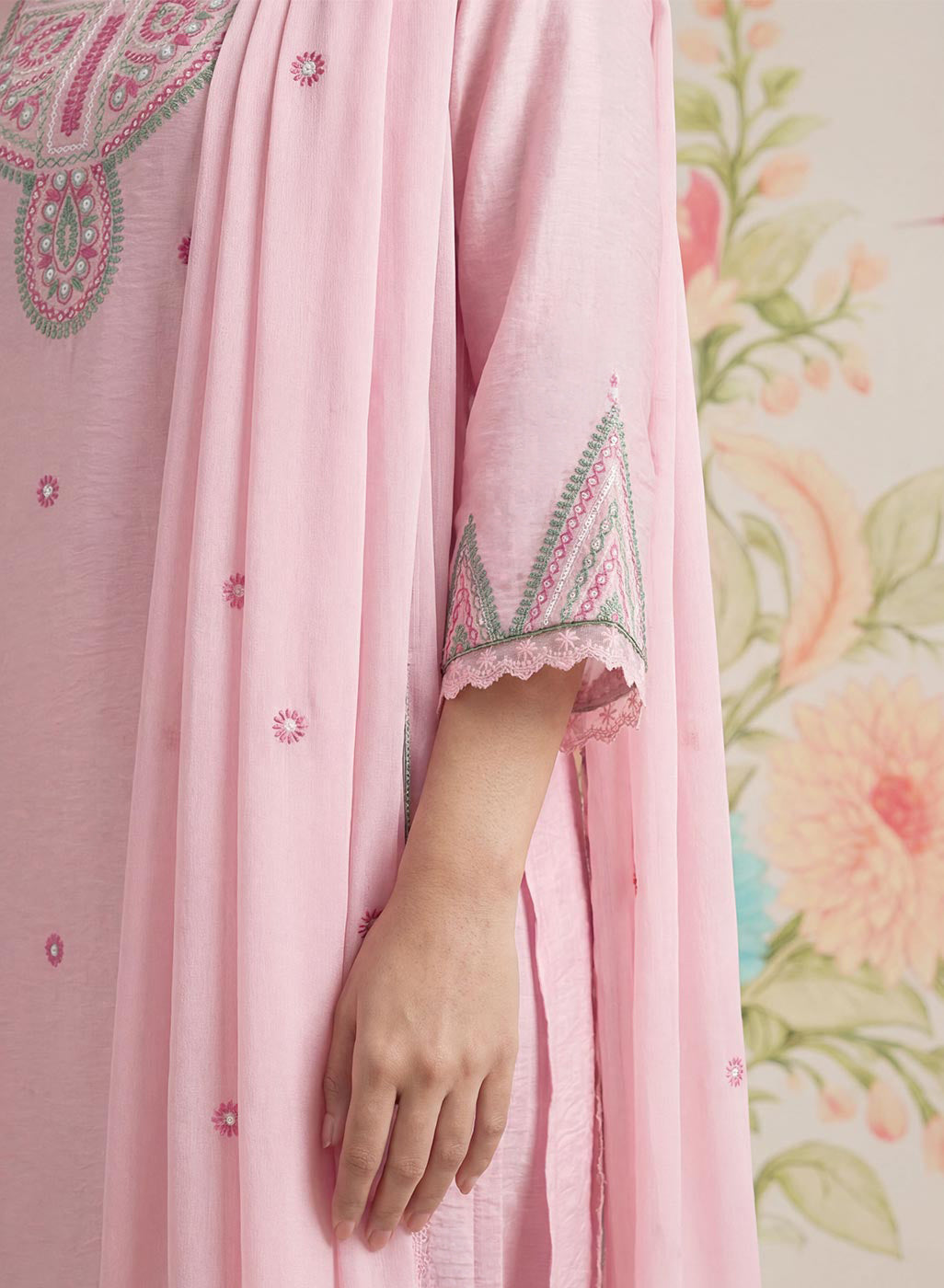 Albeli Pink Embroidered A-line Suit Set with Dupatta