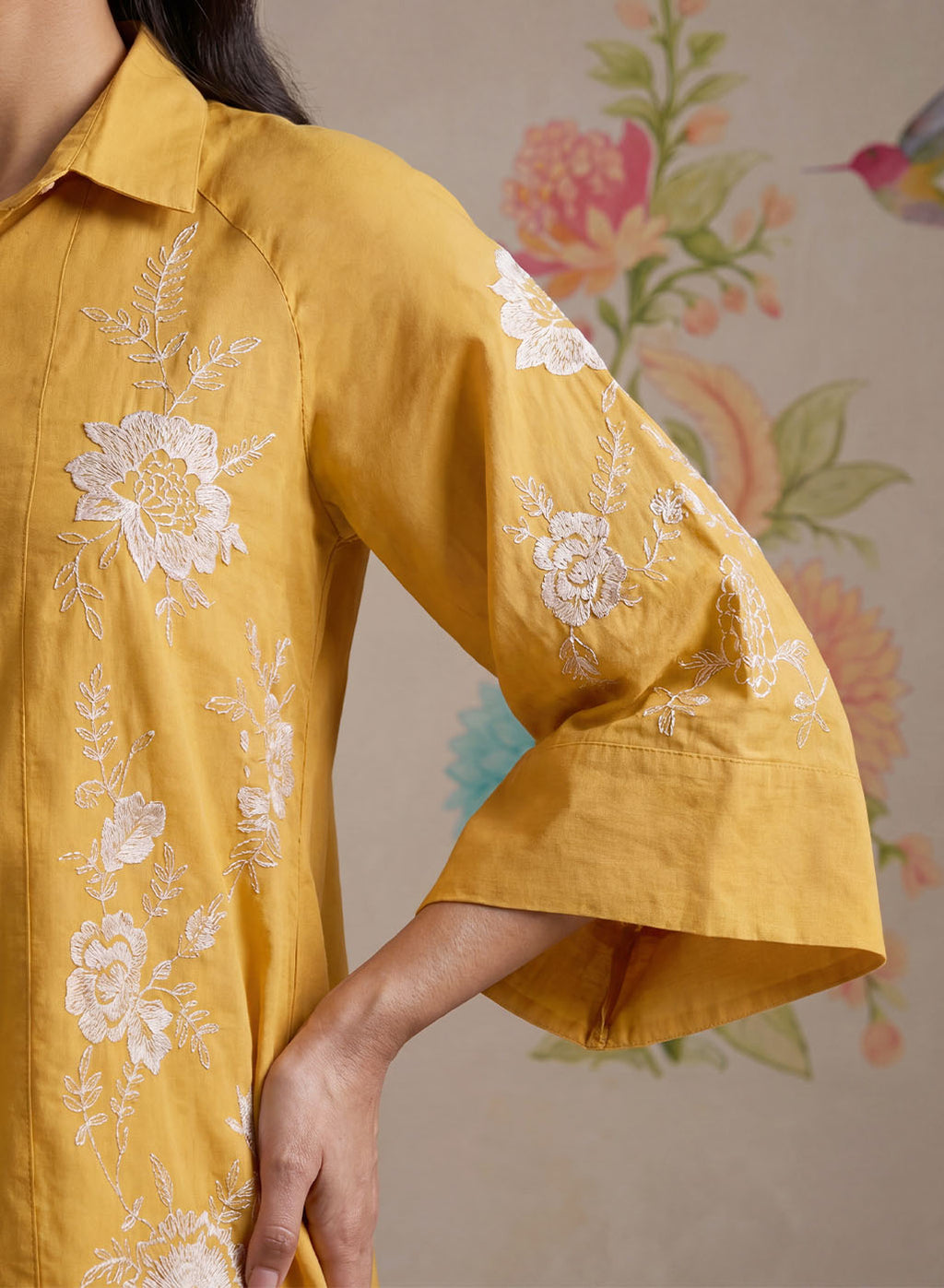Maitri Mustard Embroidered A-line Tunic