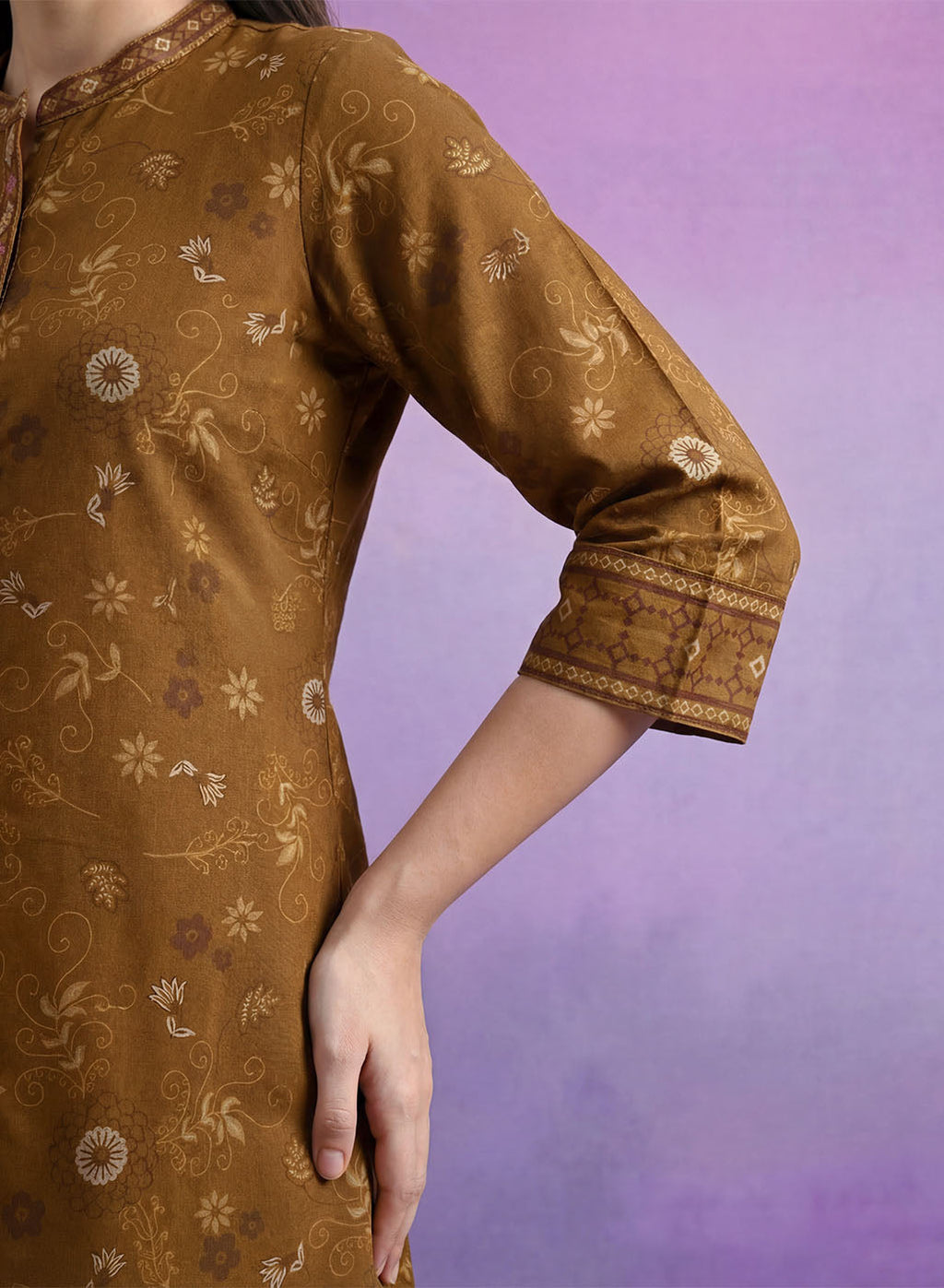 Olive Embroidered Panelled Co-ord Set