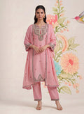 Albeli Baby Pink Embroidered A-line Suit Set with Dupatta