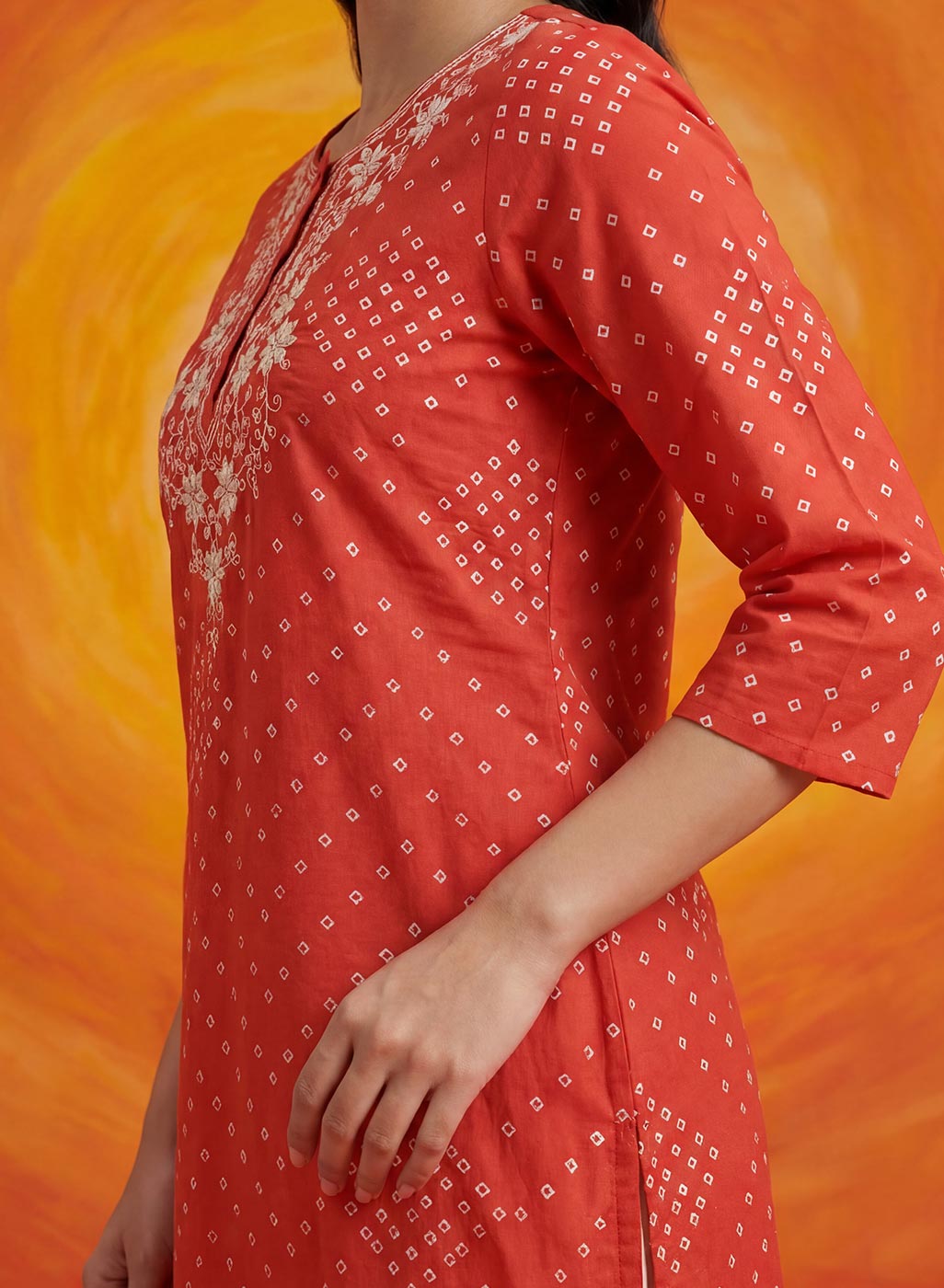 Khas Orange Bandhni Printed Straight Kurta