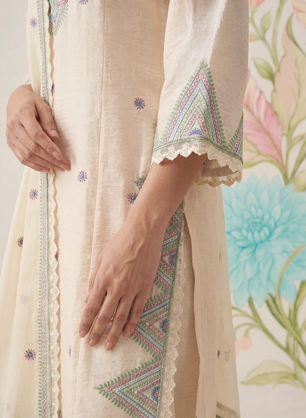 Albeli Ivory Embroidered A-line Suit Set with Dupatta