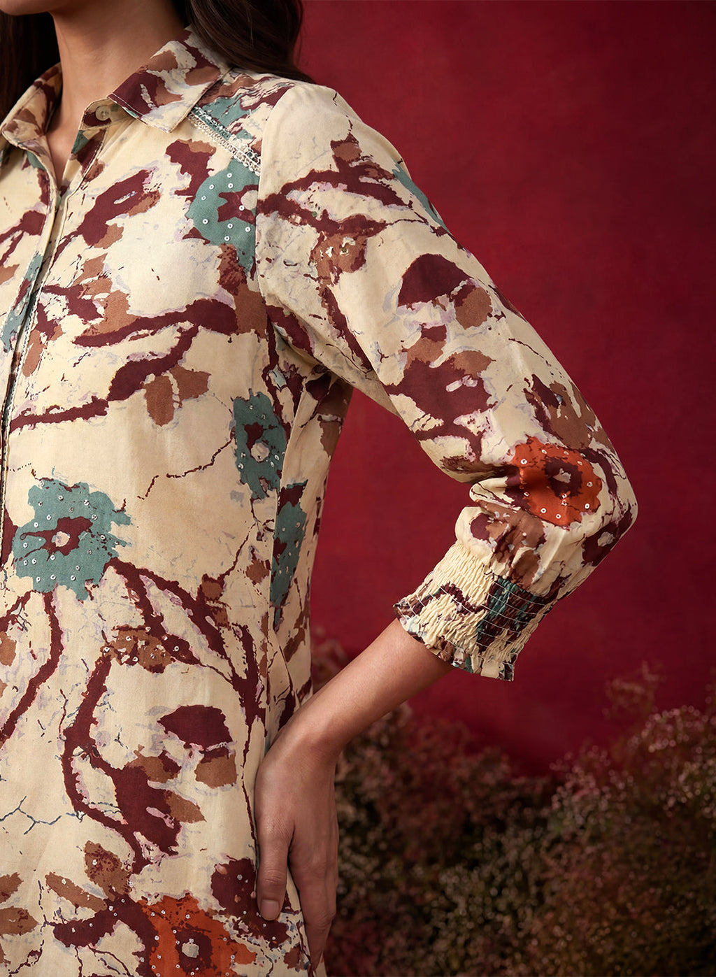 Wine All Over Printed Crepe Shirt