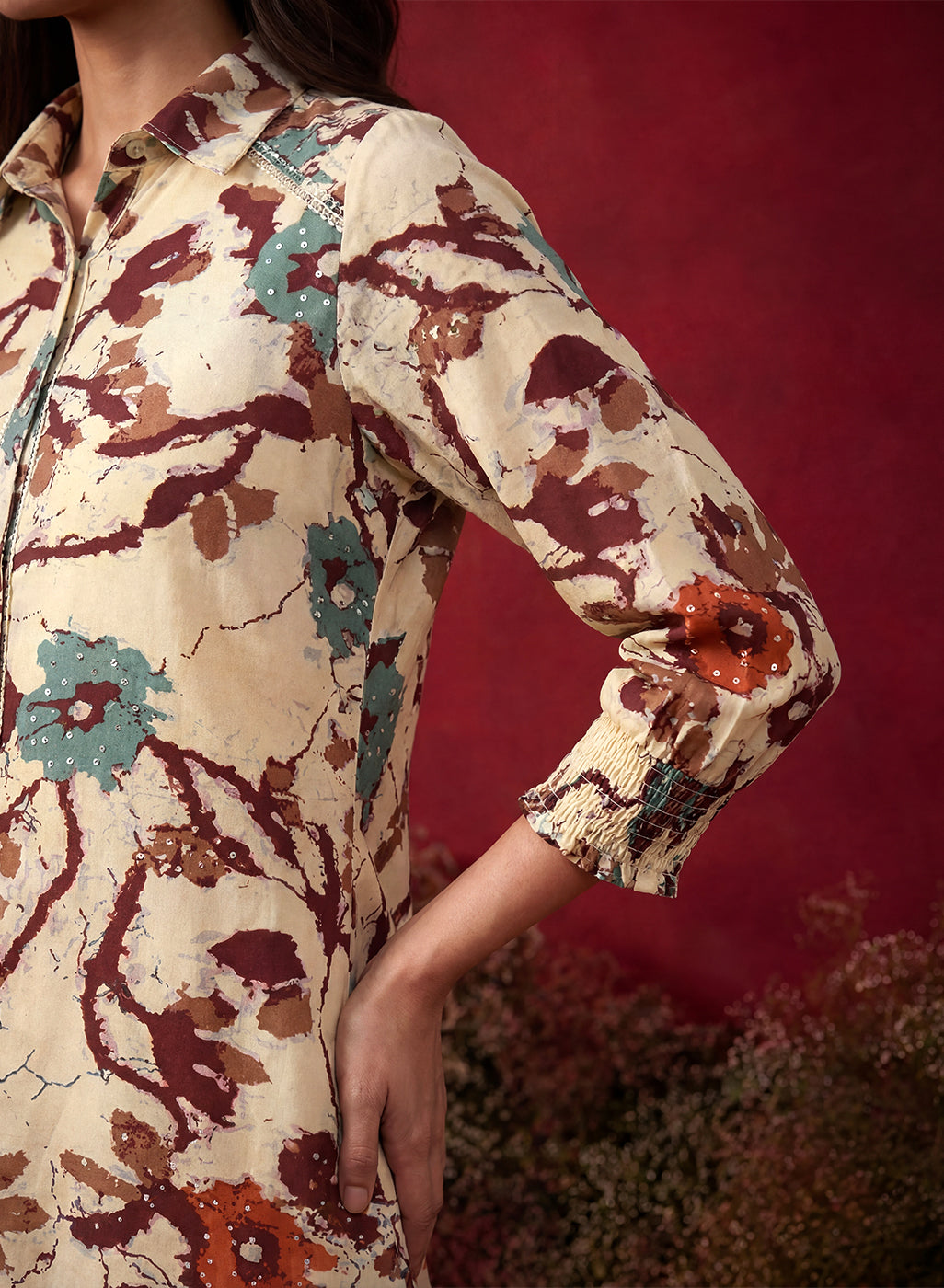 Wine All Over Printed Crepe Shirt