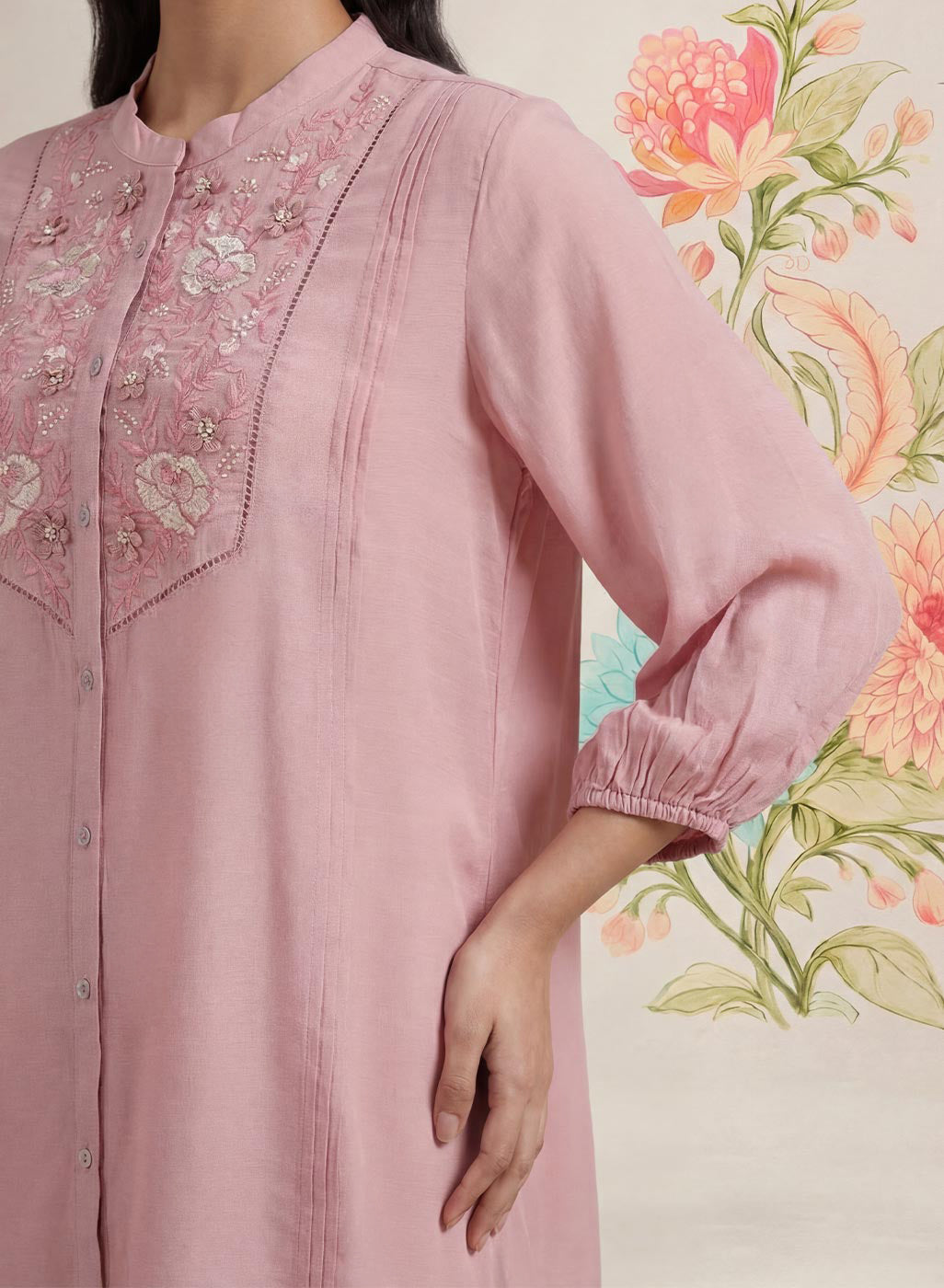 Kissa Pink Embroidered Shirt