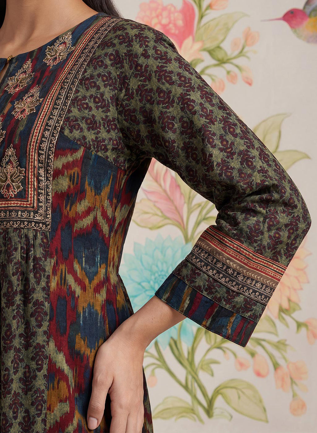 Mehrang Navy Printed A-line Kurta
