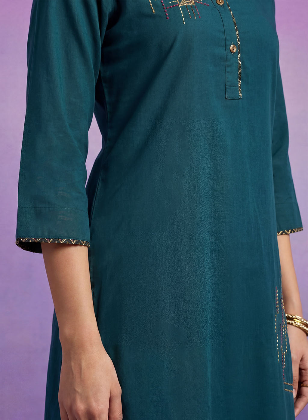 Teal Applique-work Kurta Set