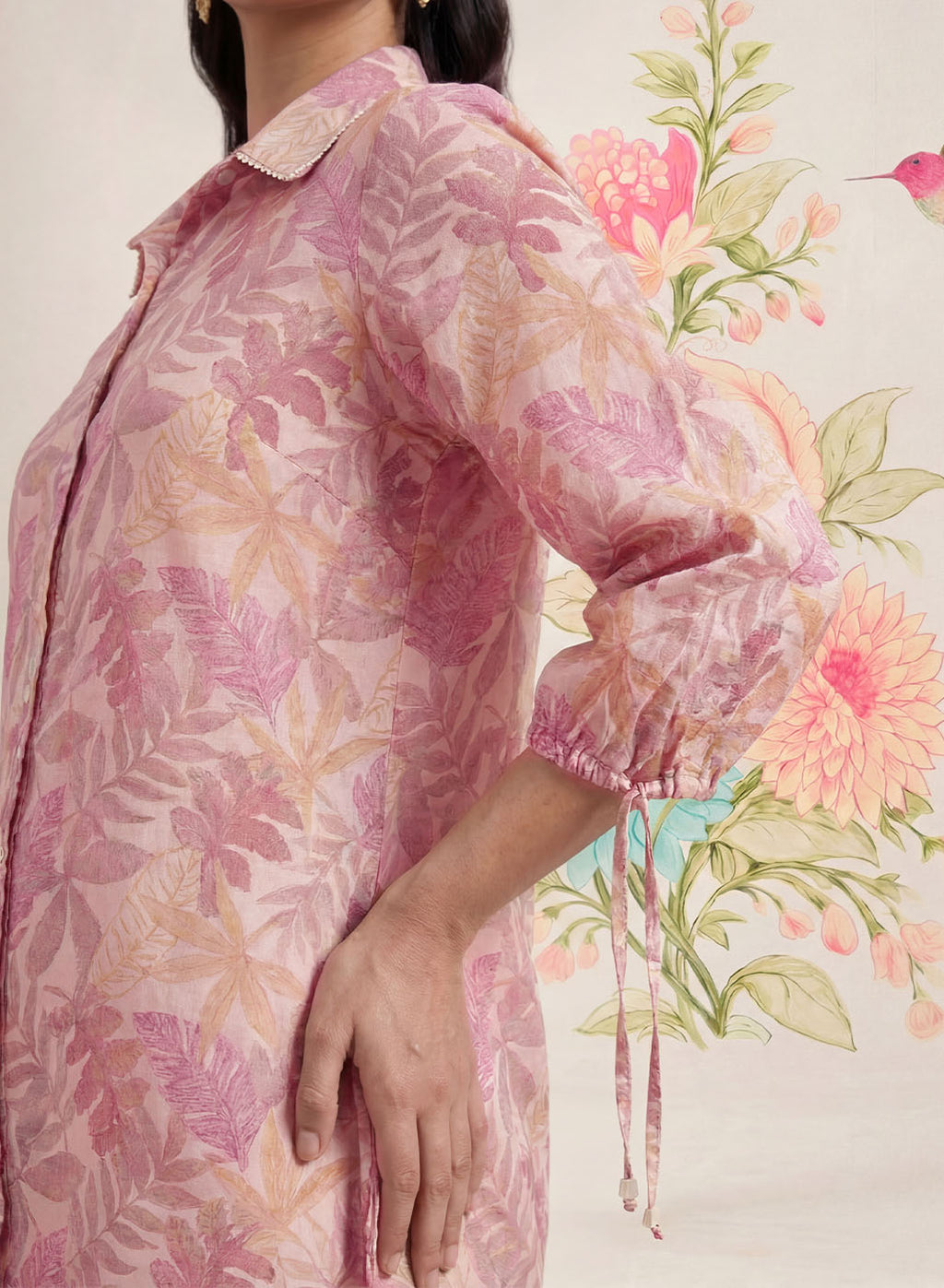 Aro Peach Floral Printed Shirt