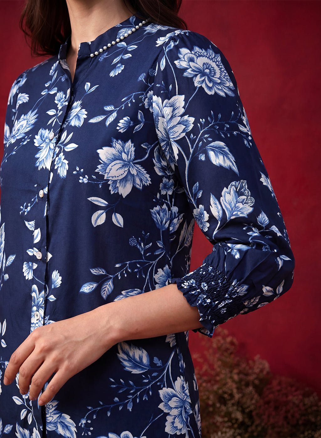 Navy All Over Printed Satin Shirt