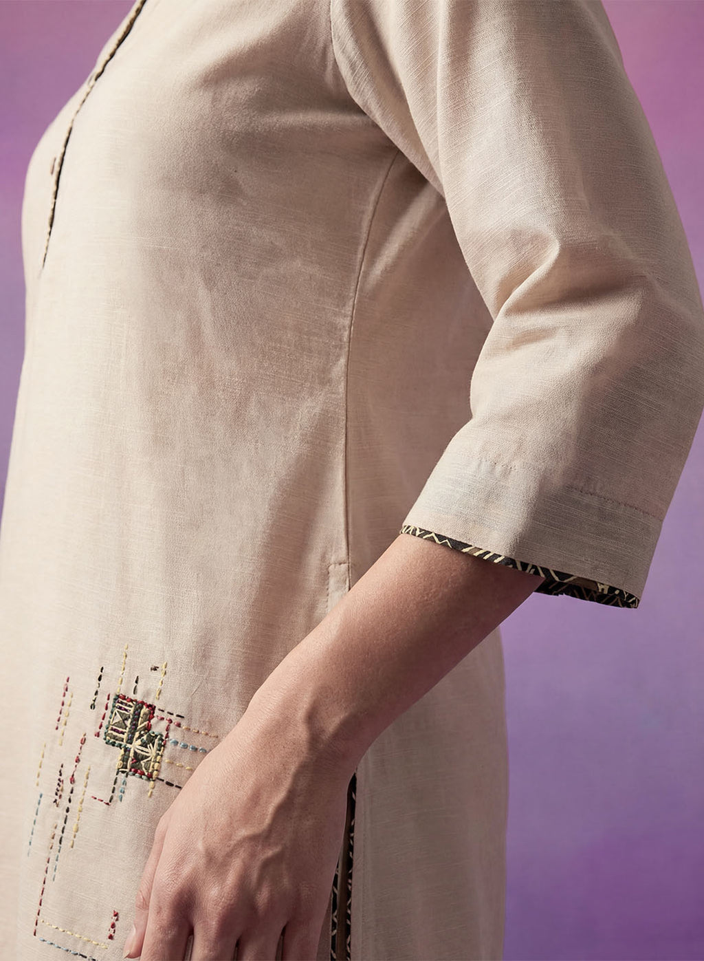 Ivory Applique-work Kurta Set