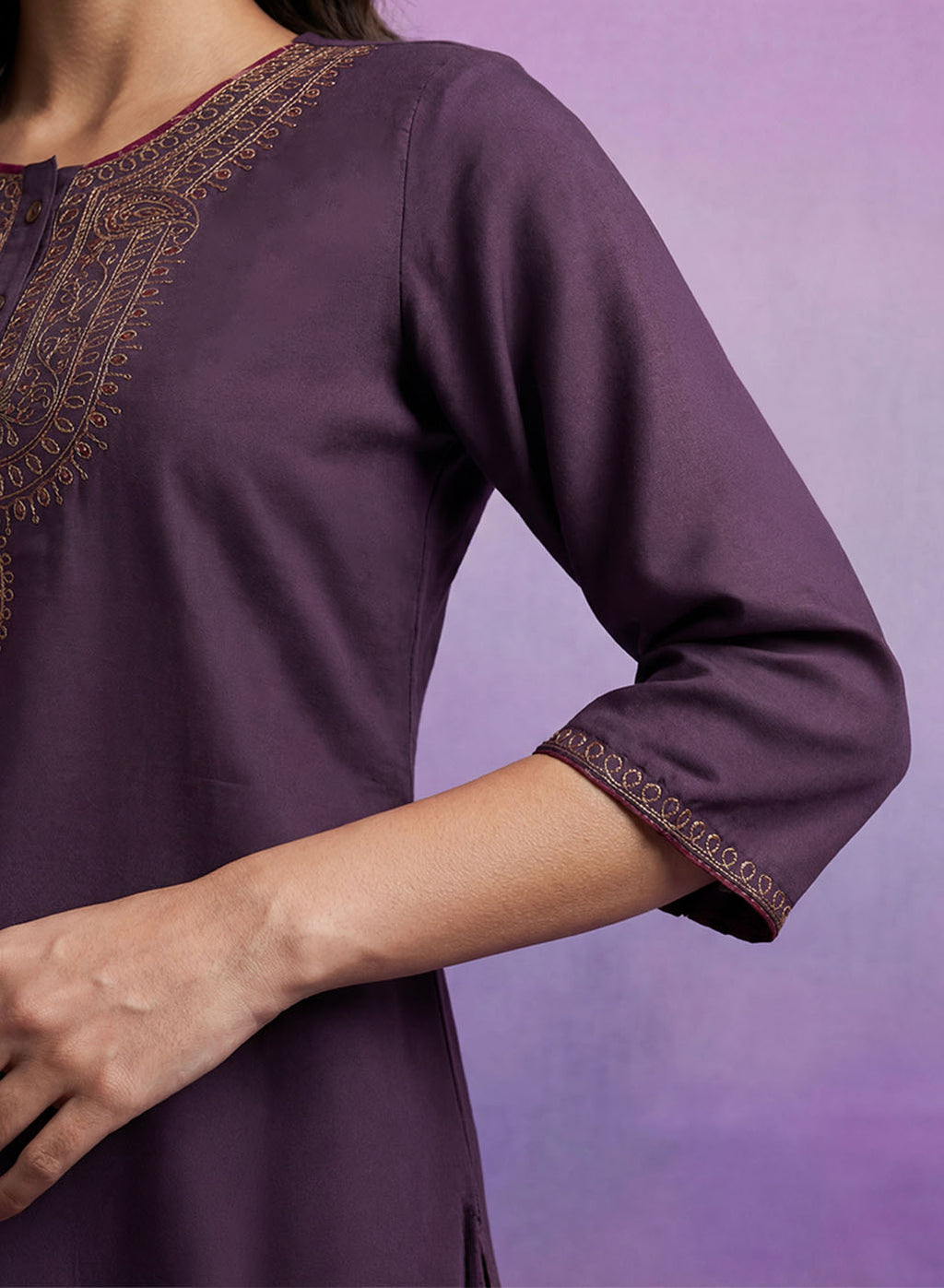 Purple Embroidered Suit Set and Dupatta
