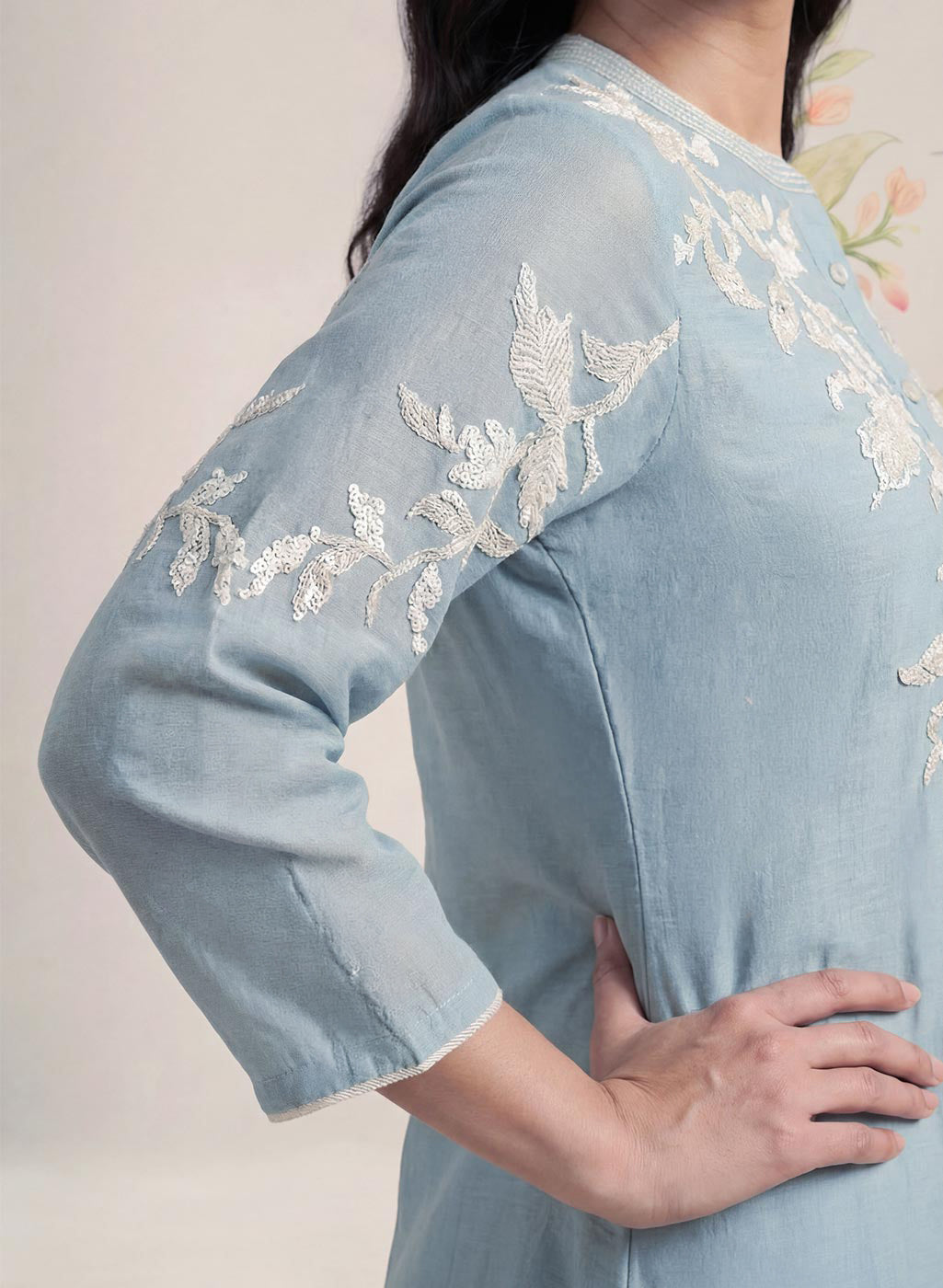 Intira Blue Embroidered A-line Kurta