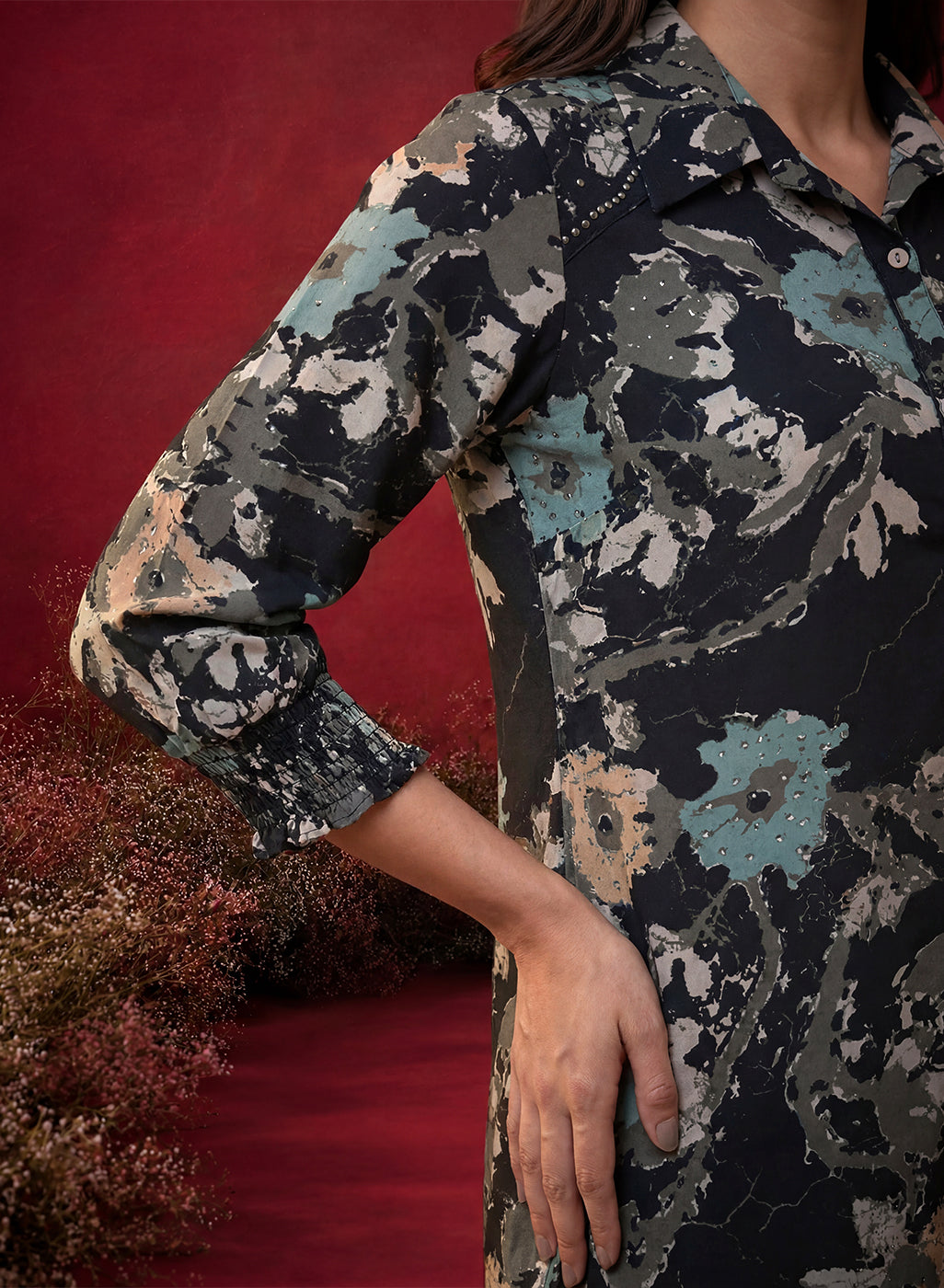 Black All Over Printed Crepe Shirt