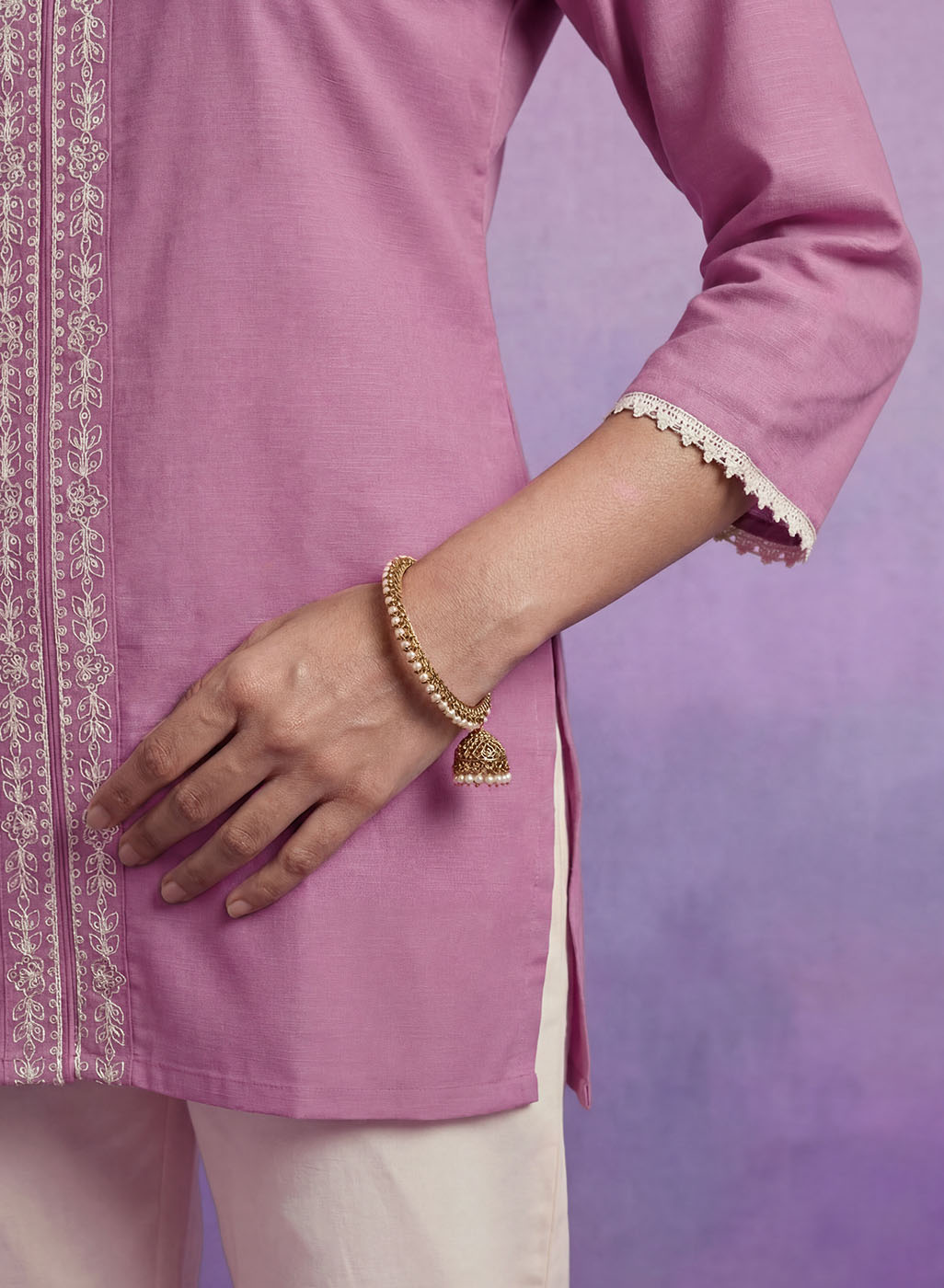 Lavender Embroidered Straight Kurta Set